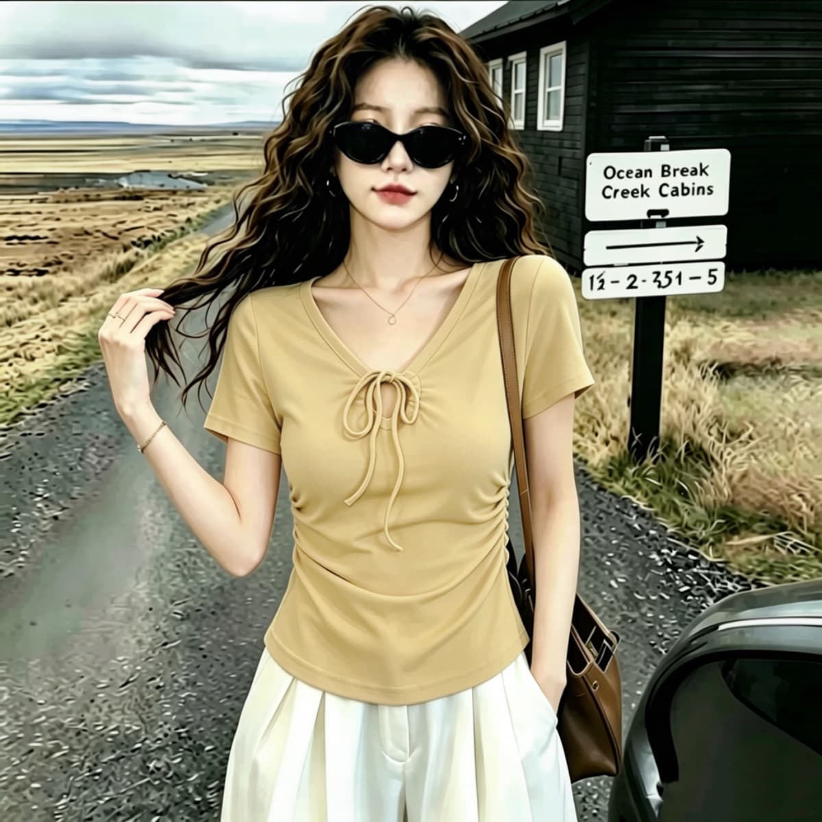 실사 210 그램 좋은 면 여름 드레스 새로운 지방 mm 슬림해 보이는 미니멀리즘 바람 다용도 스트랩 반팔 티셔츠 빅 사이즈 여성 의류 상세 이미지 17