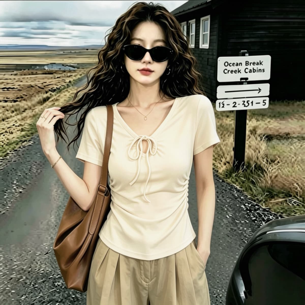 실사 210 그램 좋은 면 여름 드레스 새로운 지방 mm 슬림해 보이는 미니멀리즘 바람 다용도 스트랩 반팔 티셔츠 빅 사이즈 여성 의류 상세 이미지 18