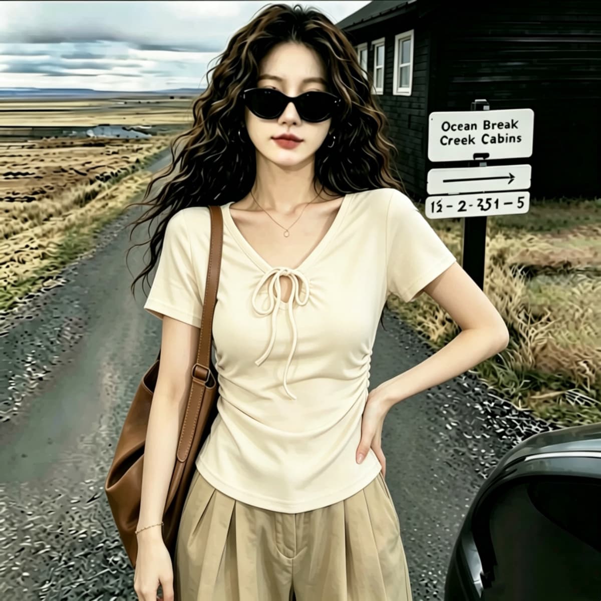 실사 210 그램 좋은 면 여름 드레스 새로운 지방 mm 슬림해 보이는 미니멀리즘 바람 다용도 스트랩 반팔 티셔츠 빅 사이즈 여성 의류 상세 이미지 19