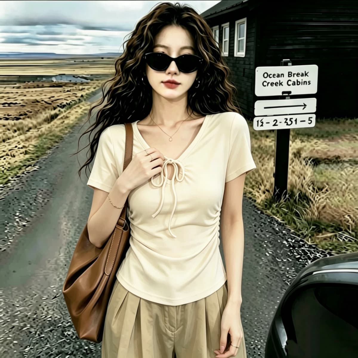 실사 210 그램 좋은 면 여름 드레스 새로운 지방 mm 슬림해 보이는 미니멀리즘 바람 다용도 스트랩 반팔 티셔츠 빅 사이즈 여성 의류 상세 이미지 20