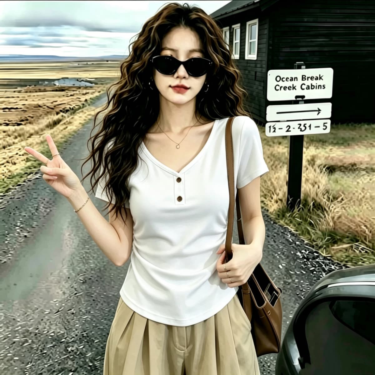 실사 2026 여름 드레스 새로운 고유 한 아름다운 몸매 가꾸기 V넥 반팔 티셔츠 여성 검정색 디자인 센스 단추 작은 대중 상세 이미지 16