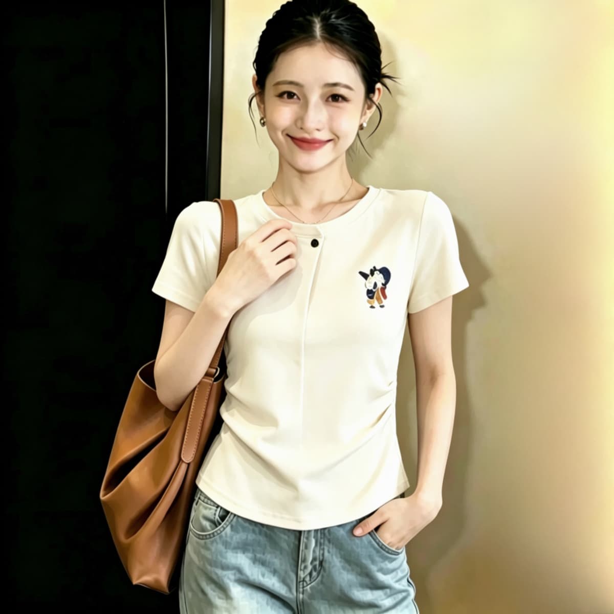 실사 2026 여름 빅 사이즈 여성 의류 프랑스식 디자인 센스 반팔 티셔츠 여성 몸매 가꾸기 허리 수축 품격 다용도 맨위 상세 이미지 5