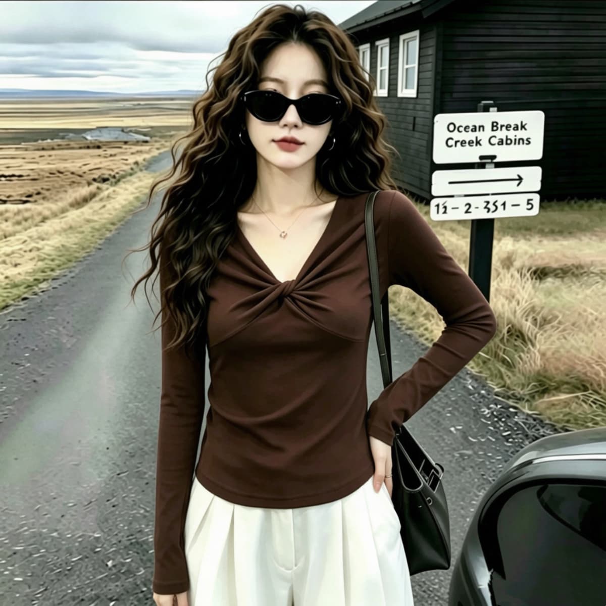 실사 210 그램 좋은 면 2026 가을 의상 아름다움 라드. 비틀림 디자인 센스 연령 감소 고유 한 슬림해 보이는 아름다운 맨위 상세 이미지 5