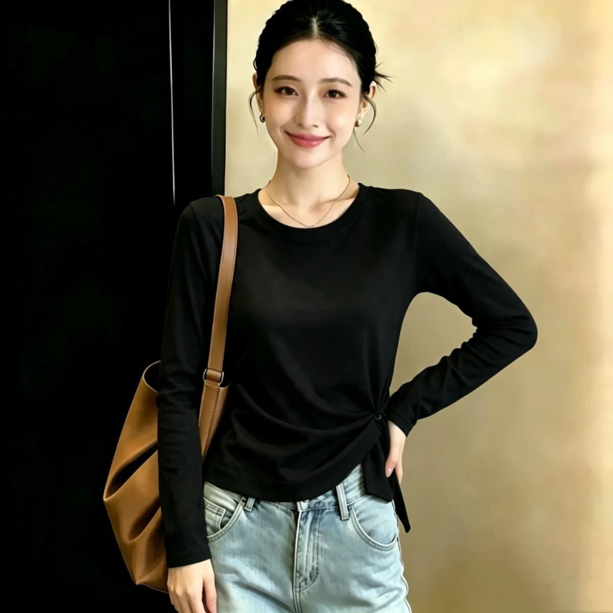 실사 210 그램 좋은 면 2026 가을 의상 빅 사이즈 여성 의류 한 부서 티셔츠 패션 슬림해 보이는 고급 디자인 센스 맨위 상세 이미지 3