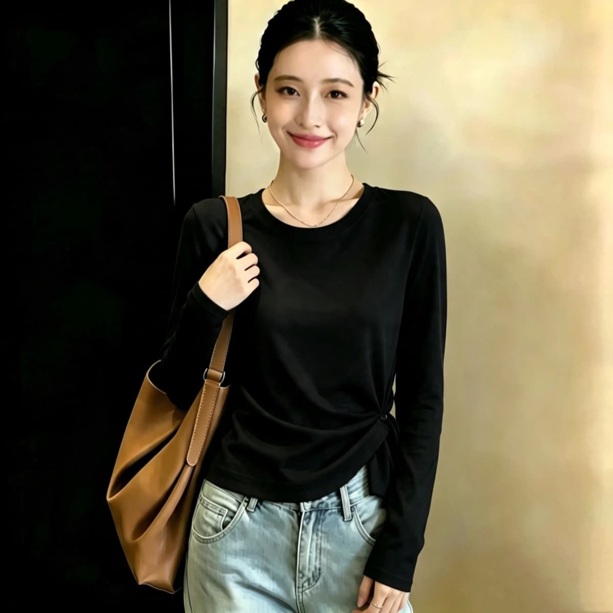 실사 210 그램 좋은 면 2026 가을 의상 빅 사이즈 여성 의류 한 부서 티셔츠 패션 슬림해 보이는 고급 디자인 센스 맨위 상세 이미지 4