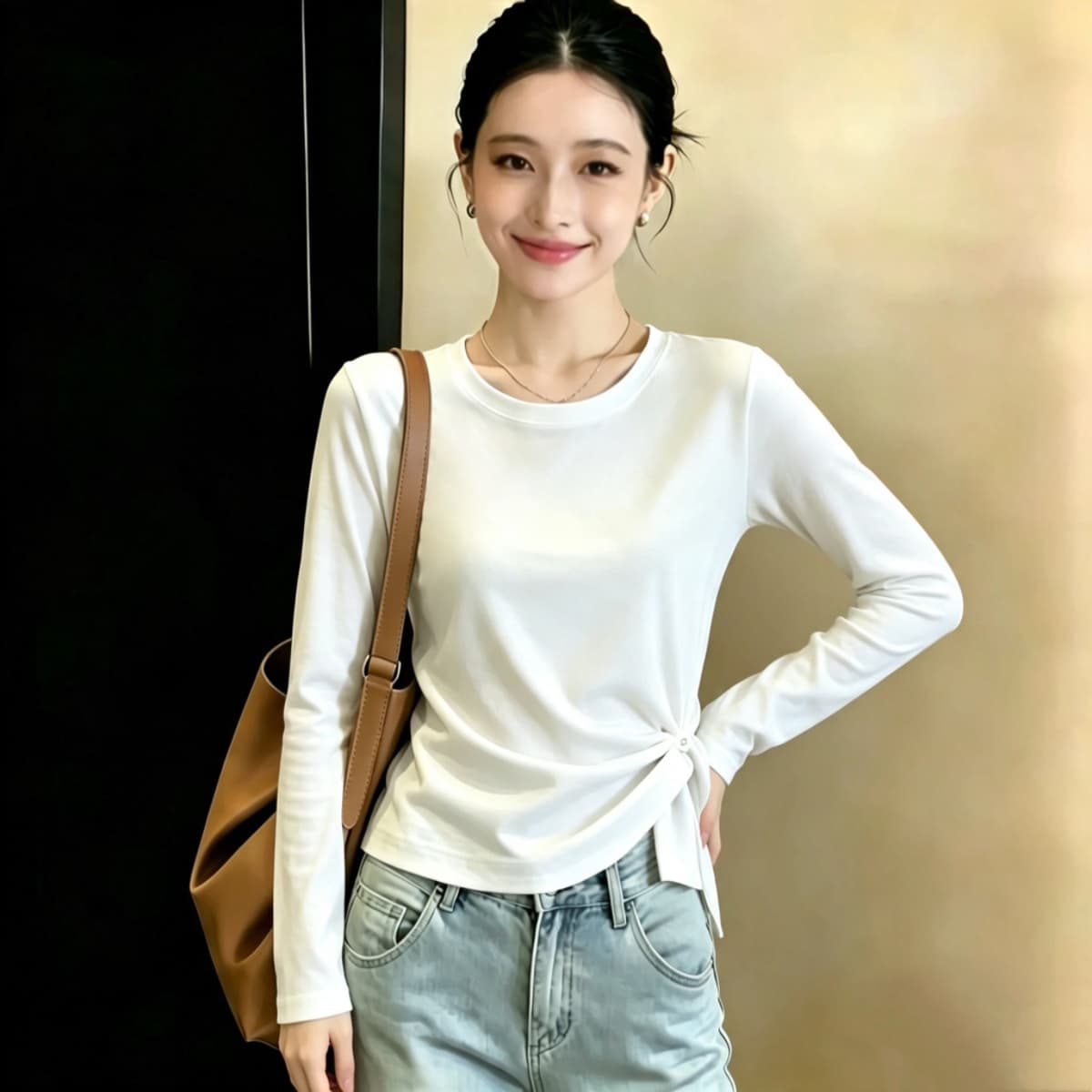 실사 210 그램 좋은 면 2026 가을 의상 빅 사이즈 여성 의류 한 부서 티셔츠 패션 슬림해 보이는 고급 디자인 센스 맨위 상세 이미지 11