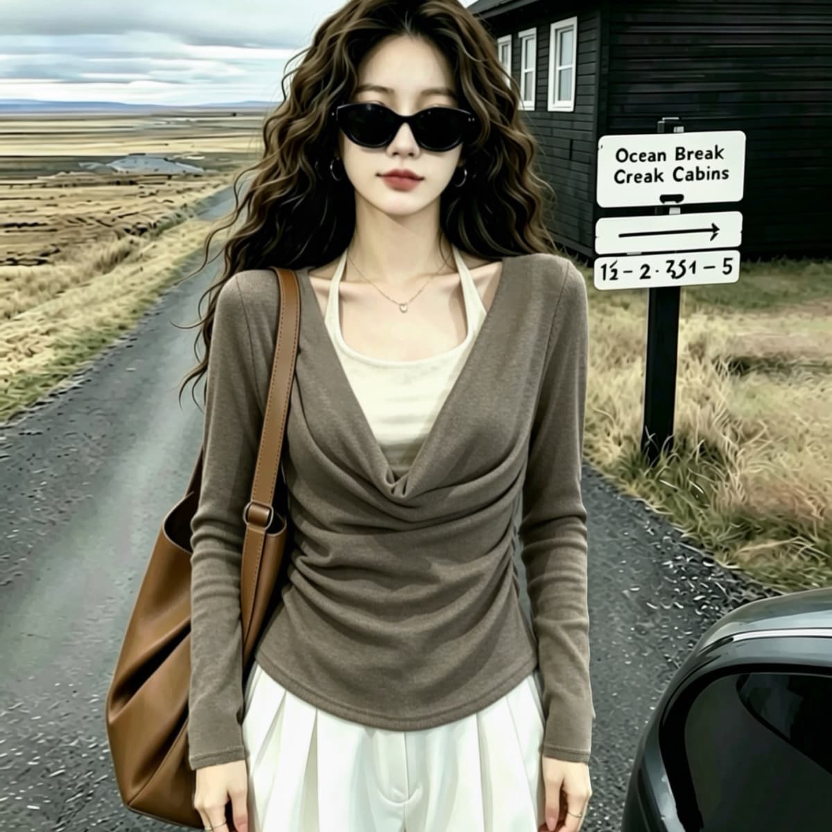 실사 230 크 좋은 면 2026 가을 의상 빅 사이즈 핫걸 바람 페이크 레이어드 행침 목 긴팔 티셔츠 여성 지방 mm 맨위 상세 이미지 5