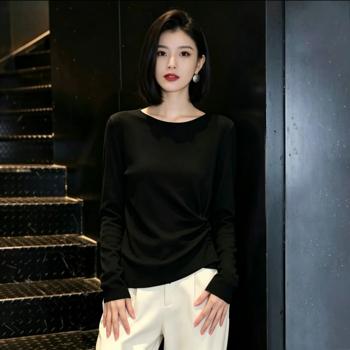 실사 210 그램 좋은 면 빅 사이즈 여성 의류 한 부서 긴팔 티셔츠 패션 슬림해 보이는 다용도 고급 디자인 센스 맨위 상세 이미지 4