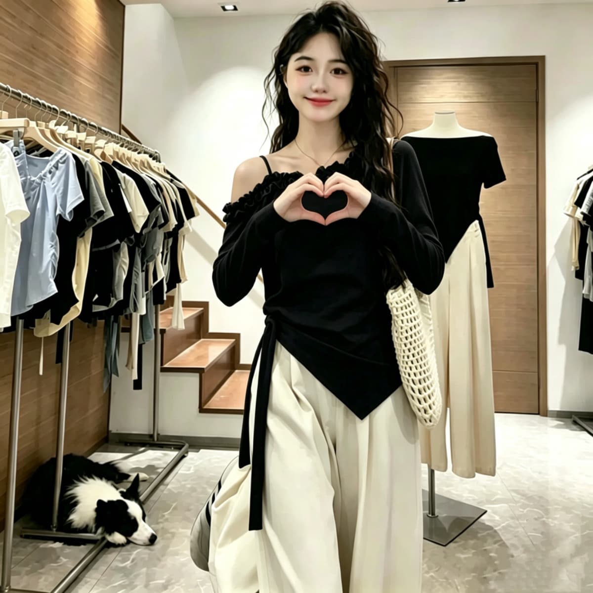 실사 230 크 좋은 면 2026 빅 사이즈 여성 의류 한국 스타일 가을 루즈핏 종류 비스듬한 어깨 긴팔 스트랩 디자인 티셔츠 상세 이미지 12