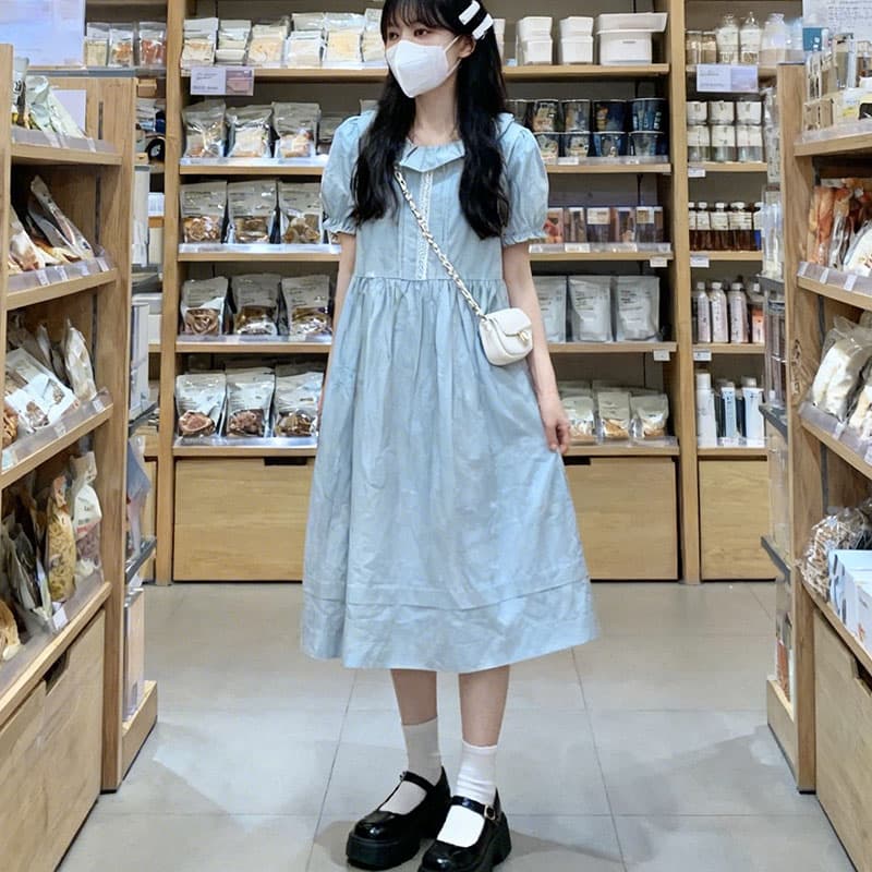실사 부드러운 귀여운 플리츠 긴팔 베이비 칼라 드레스 달콤함 다용도 소녀 학원 스타일 치마 상세 이미지 15