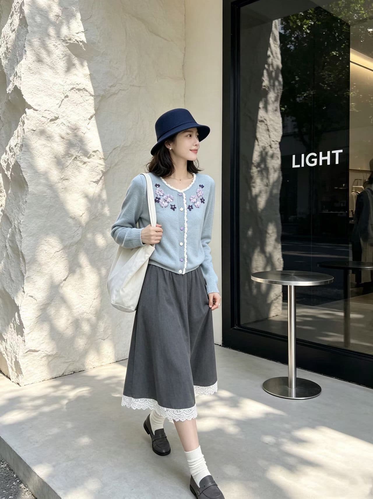3 차원 꽃 자수 니트 오픈 가디건 여성 라운드 넥 레이스 레이스 쇼트 스타일 부드러운 바람 스웨터 코트 가을 상세 이미지 1