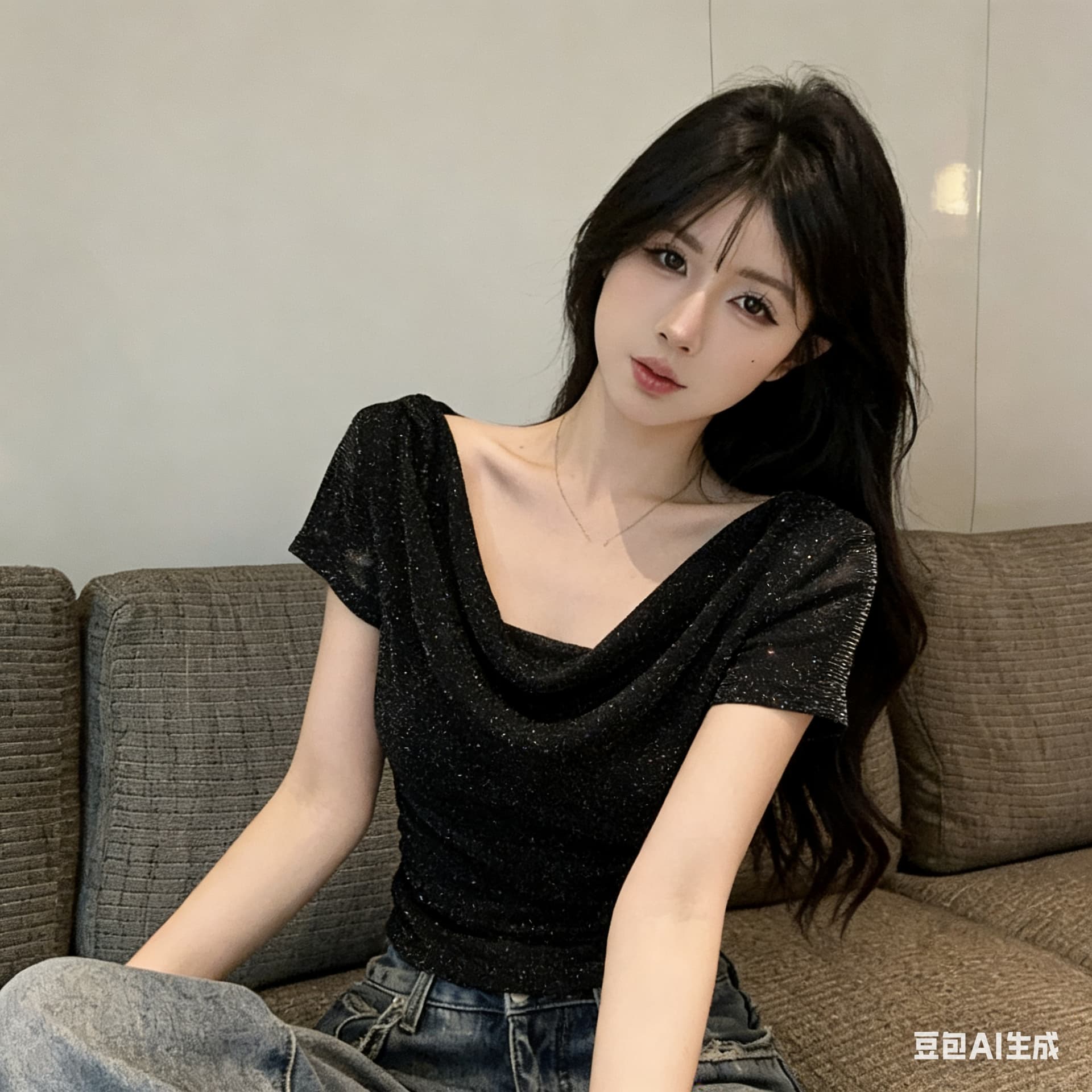 도파민 착용 가져 가라. 살구 색상 달콤함 반팔 흔들다 칼라 얇은 티셔츠 여성 여름 차가운 센스 얼음 실크 망사 보트넥 맨위 상세 이미지 4