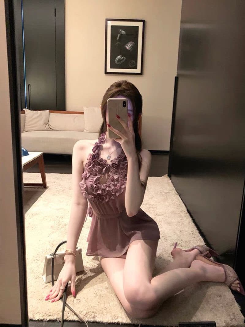 nalysa 섹시함 순수한 욕망 바람 보라색 행침 목 맨위 여성 여름 디스플레이 화이트 허리 수축 민소매 조끼 비싼 가스 천 골드 센스 상세 이미지 1