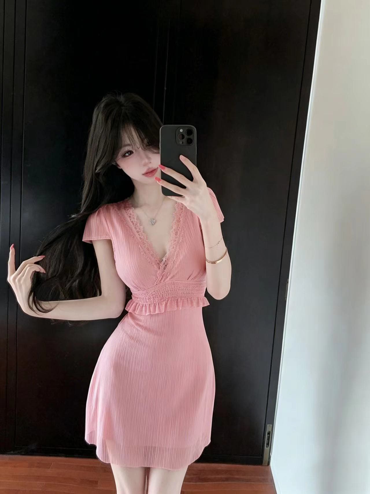 밤 본사 드레스 여성 의류 섹시함 V넥 슬림해 보이는 낮은 가슴 백리스 여름 사우나 야간 필드 출근 옷 미니 스커트