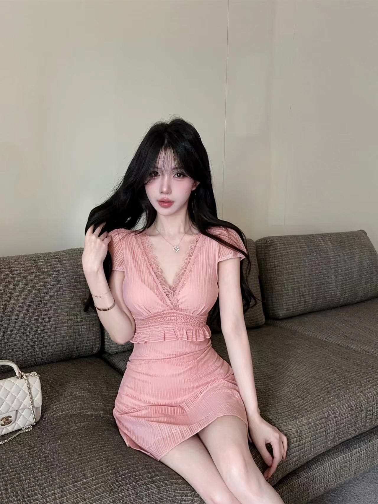 밤 본사 드레스 여성 의류 섹시함 V넥 슬림해 보이는 낮은 가슴 백리스 여름 사우나 야간 필드 출근 옷 미니 스커트 이미지 2