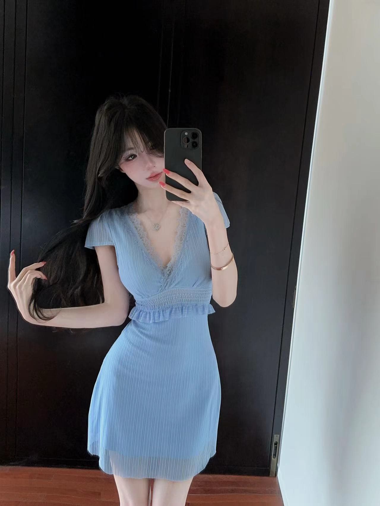 밤 본사 드레스 여성 의류 섹시함 V넥 슬림해 보이는 낮은 가슴 백리스 여름 사우나 야간 필드 출근 옷 미니 스커트 상세 이미지 11