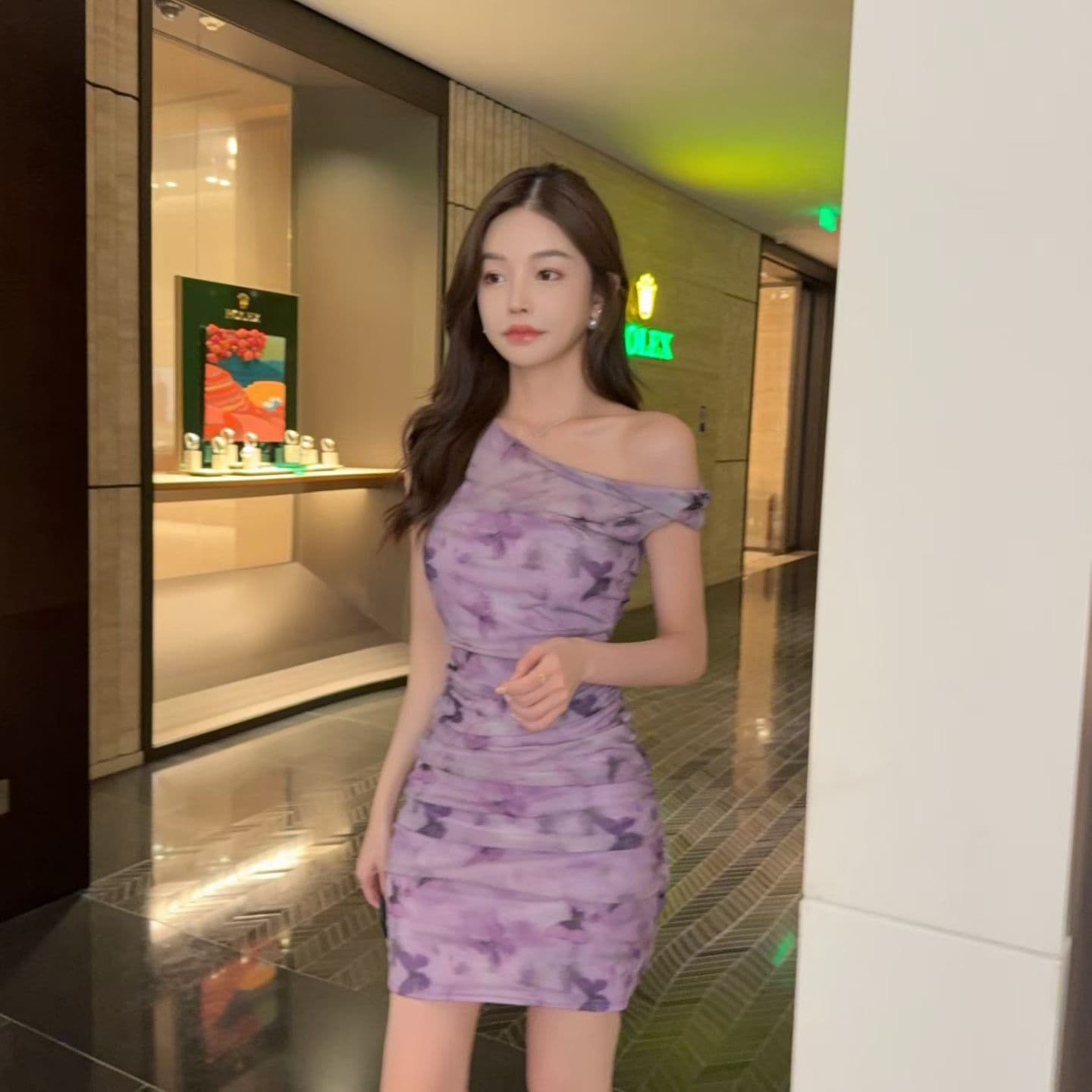 아메리칸 핫걸 초상화 프린트 꽃무늬 비스듬한 어깨 여성 드레스 여름 작은 키 몸매 가꾸기 슬림해 보이는 타이트 스커트 짧은 치마 상세 이미지 7