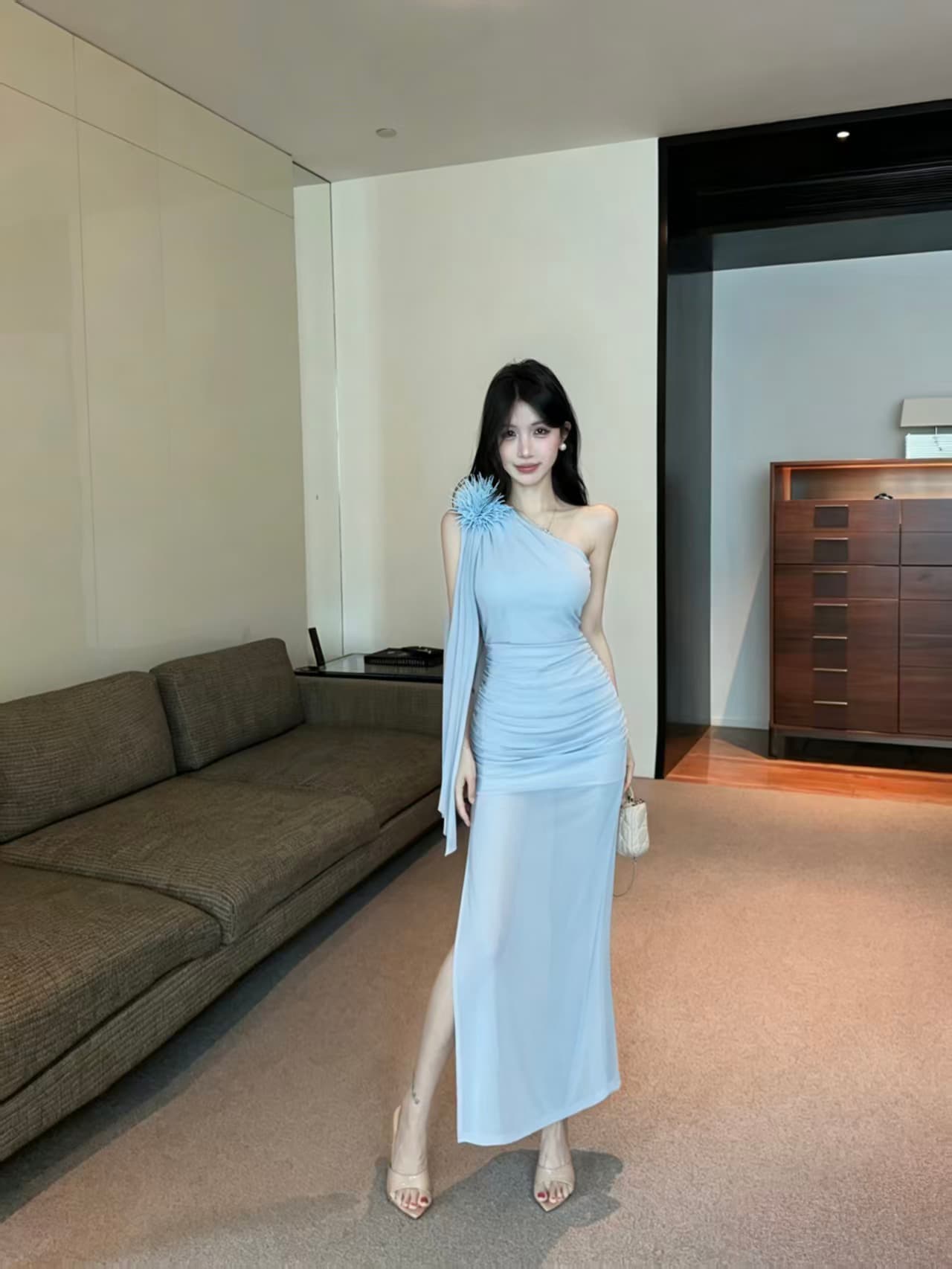 태국 작은 대중 비스듬한 리더쉽 오프숄더 몸매 가꾸기 슬림해 보이는 길다 슬립 드레스 행침 목 레이스업 튜브탑 꽃 휴가 드레스 상세 이미지 9