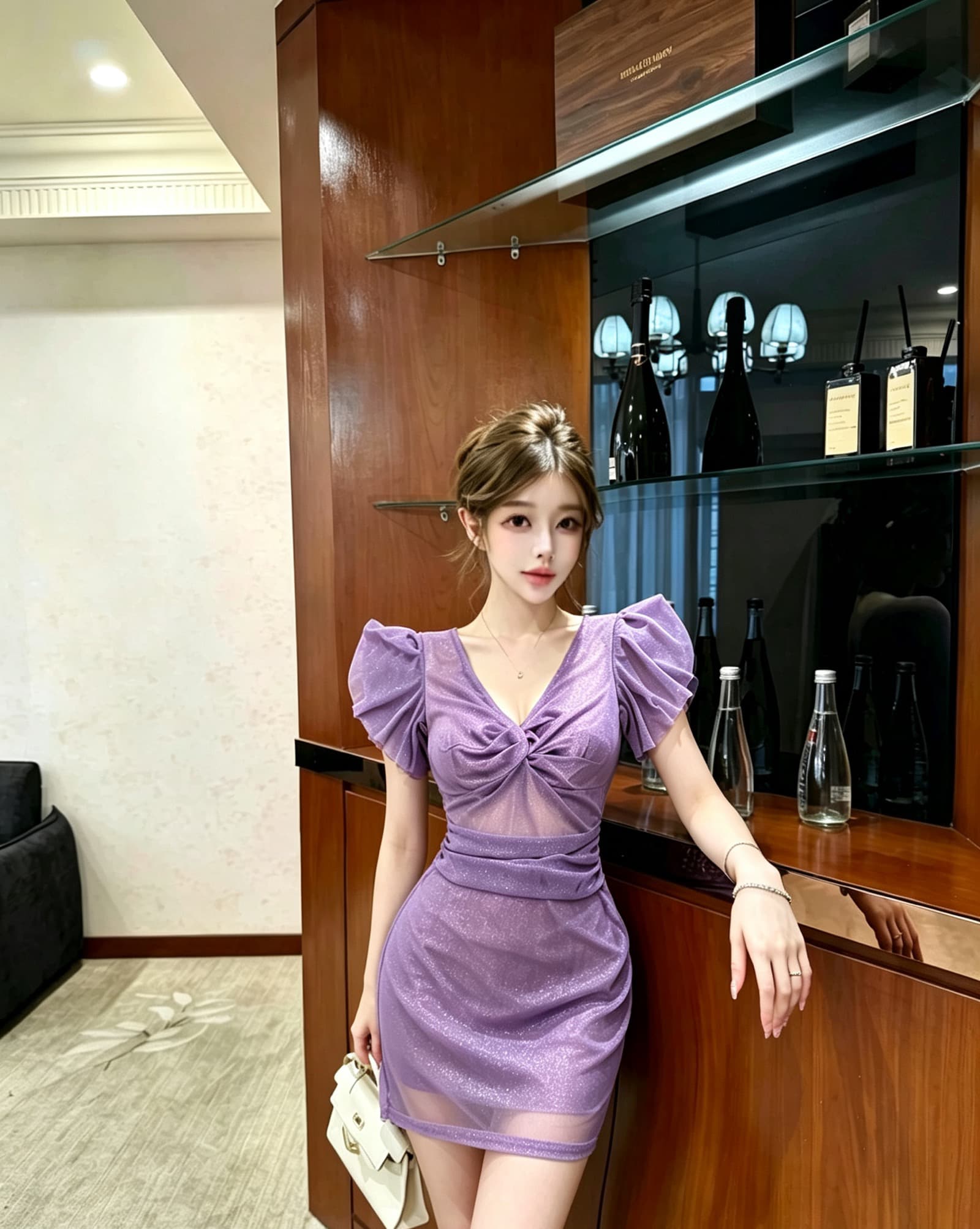 망사 주름 반팔 치마 아이들 순수한 욕망 목욕 품격 출근 옷 V넥 섹시함 드레스 타이트 스커트 기술자 상세 이미지 1