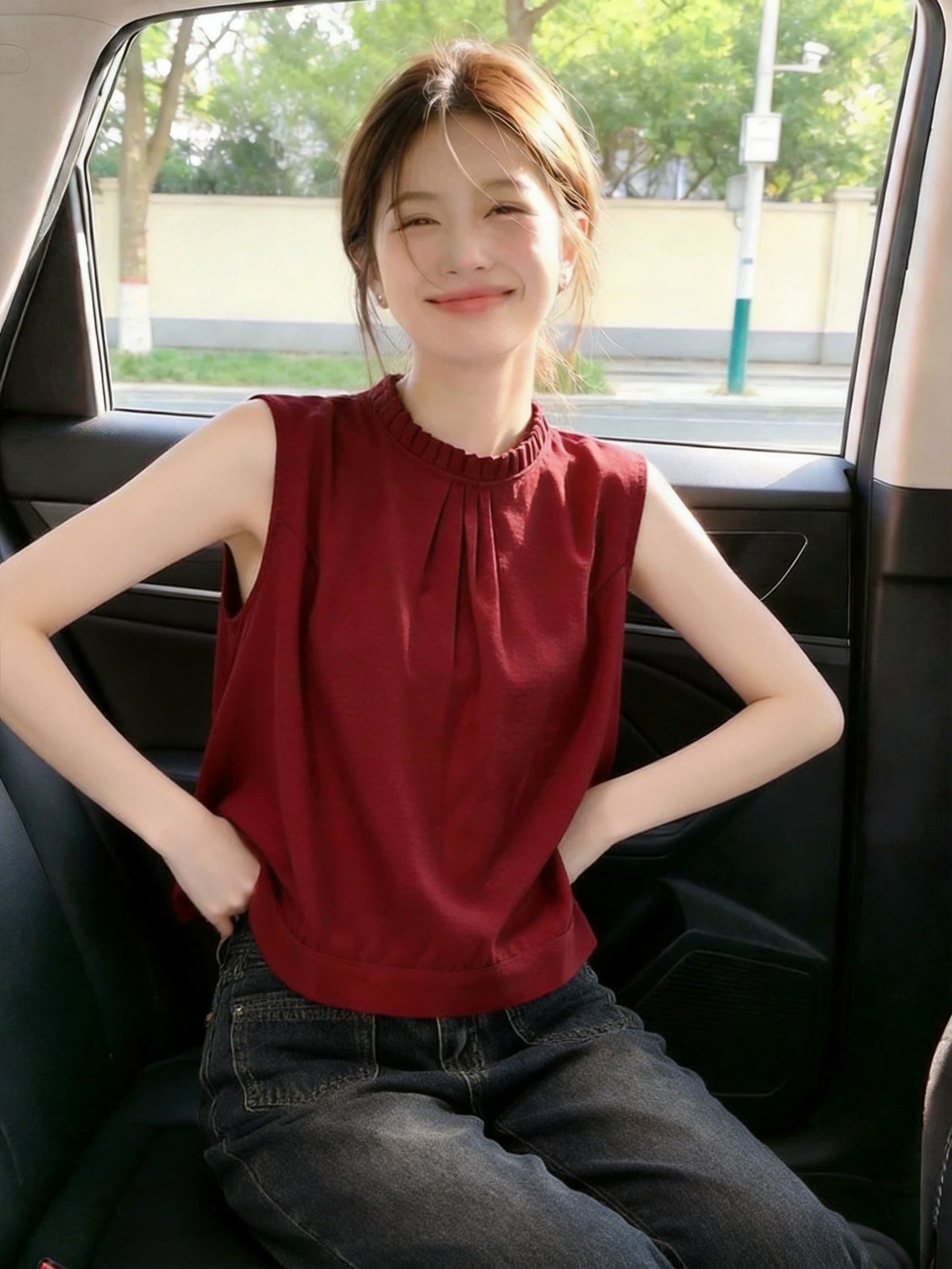 실사 한 부서 프릴 민소매 여성 셔츠 여름 새로운 디자인 센스 스트랩 홀로우 아웃 백리스 패션 조끼 트렌디 상세 이미지 5