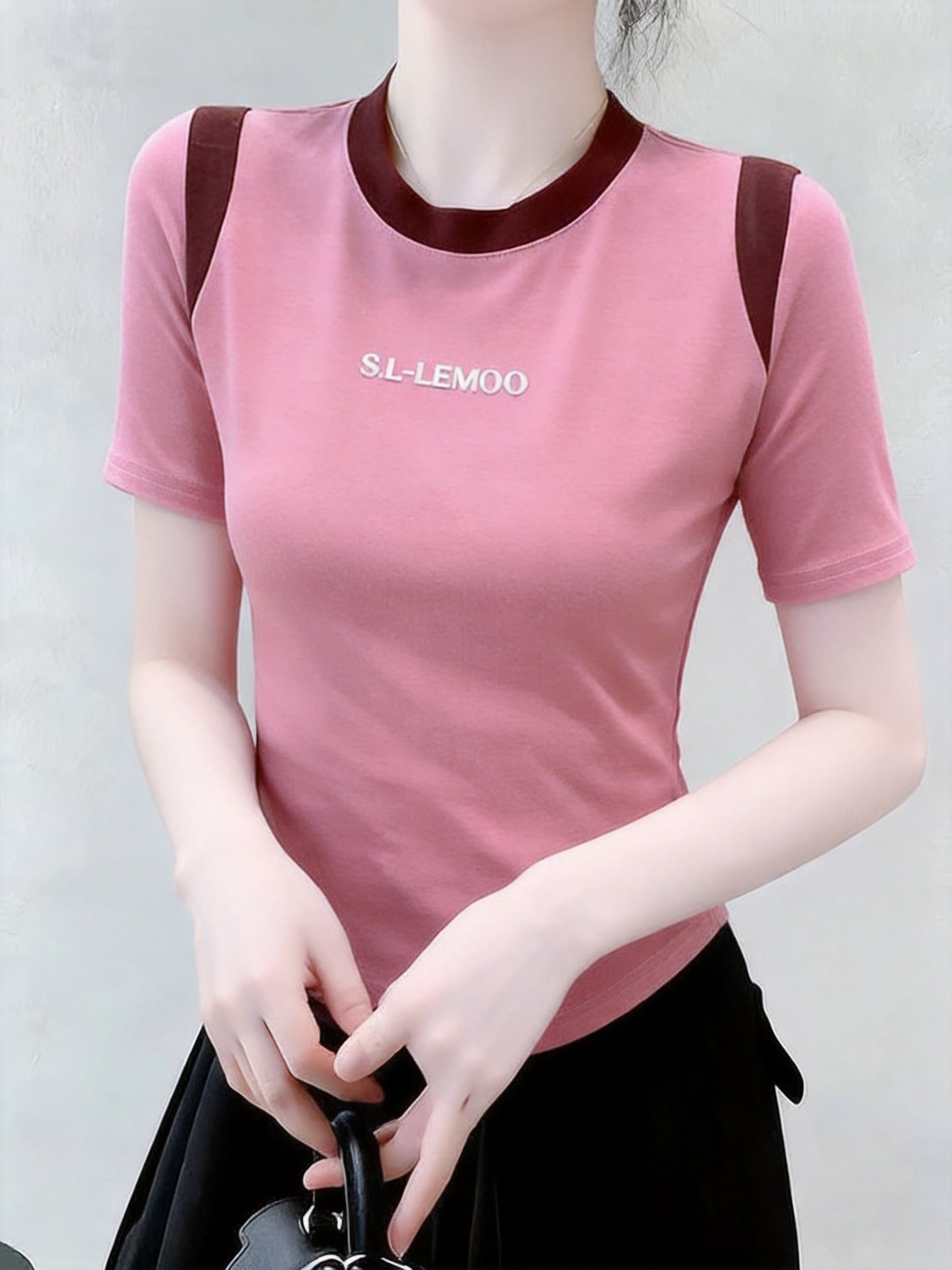 실사 여름 새로운 한국 스타일 라운드 넥 패치워크 색상 알파벳 다림질 플라워 티셔츠 슬림해 보이는 다용도 맨위 상세 이미지 5