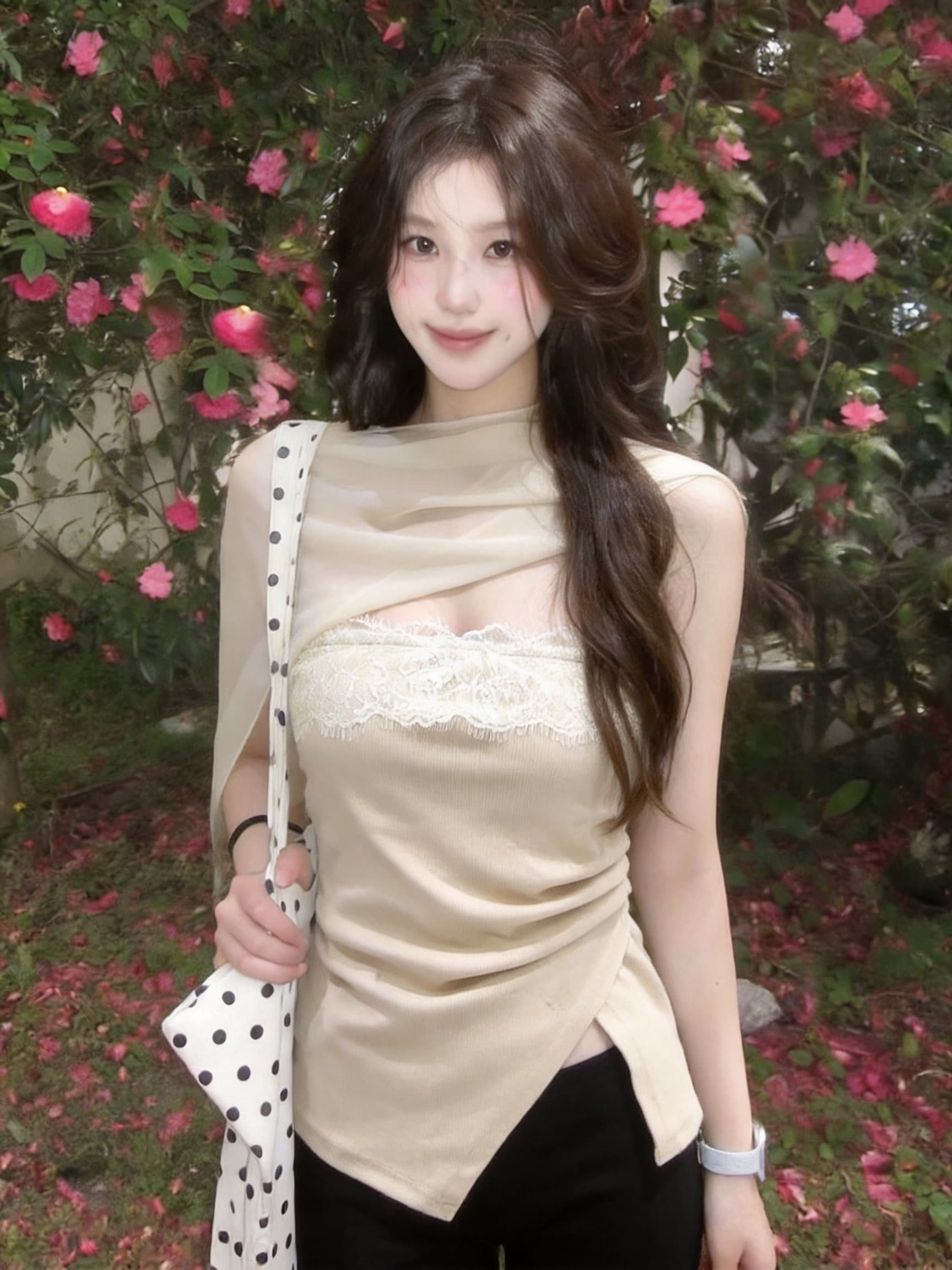 실사 남쪽 기름 고급 여성 의류 리본 행침 목 생선뼈 튜브탑 작은 조끼 여성 불규칙 트임 쇼트 스타일 맨위 여름 상세 이미지 5