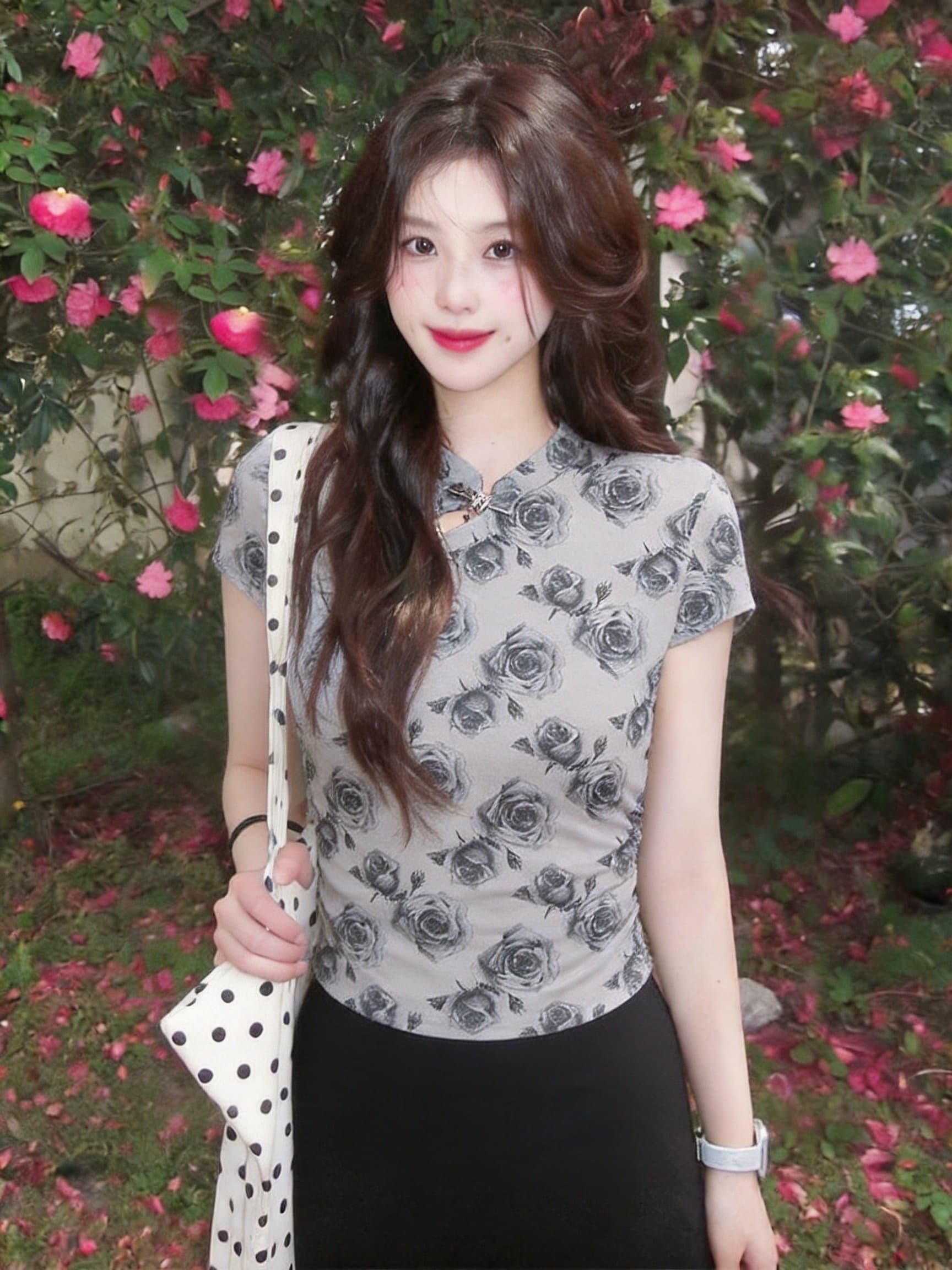 실사 새로운 중식 외국 가스 장미 디자인 연령 감소 주름 몸매 가꾸기 슬림해 보이는 다용도 맨위 새로운 상세 이미지 7