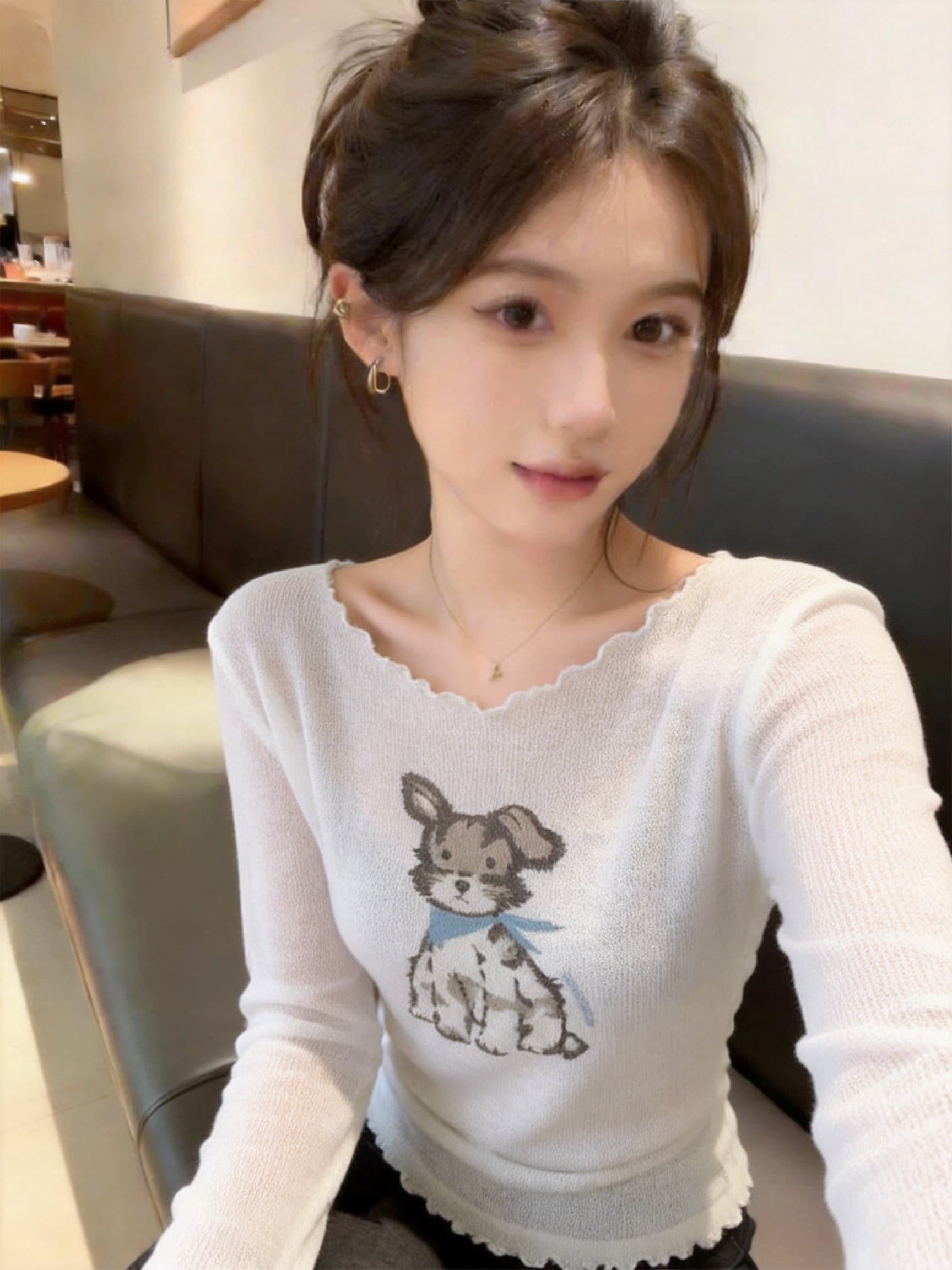 실사 한 부서 프린트 긴팔 블라우스 여성 새로운 Chic 핫걸 다용도 품격 캐주얼 맨위 상세 이미지 14