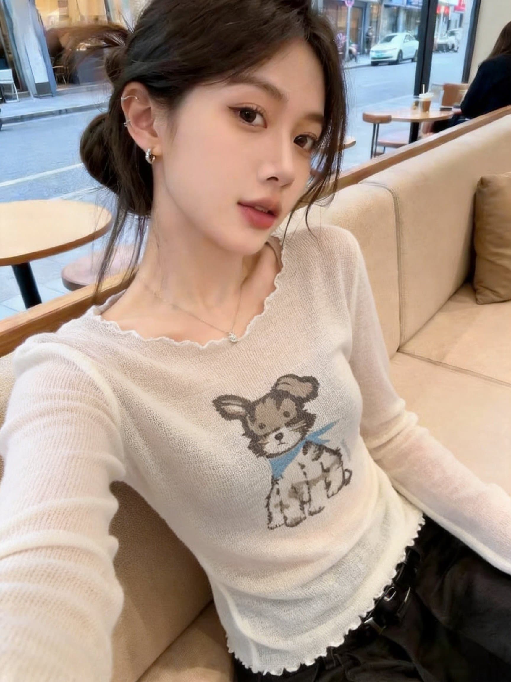 실사 한 부서 프린트 긴팔 블라우스 여성 새로운 Chic 핫걸 다용도 품격 캐주얼 맨위 상세 이미지 20