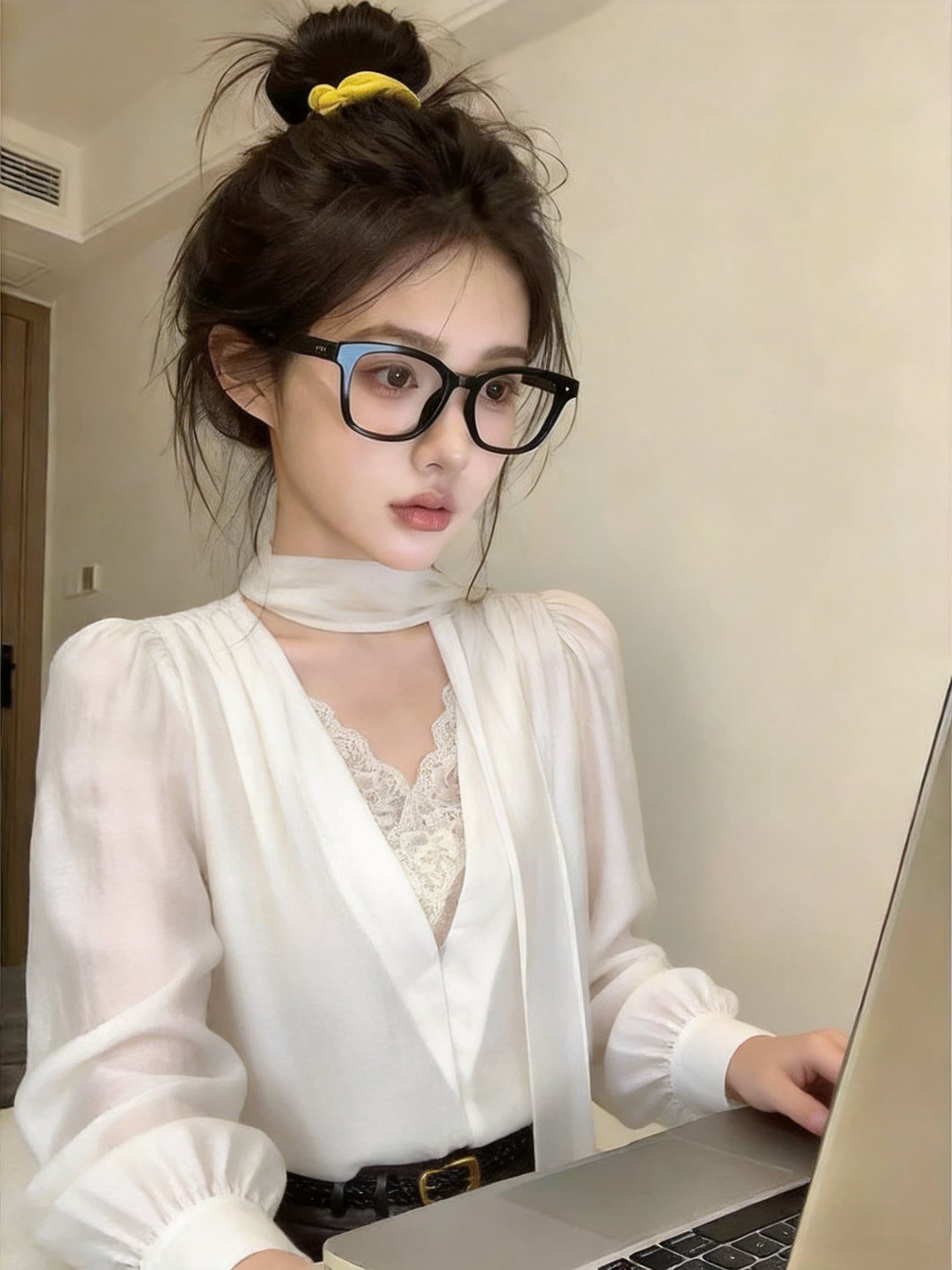 실사 프랑스식 품격 리본 V넥 페이크 레이어드 긴팔 여성 셔츠 루즈핏 슬림해 보이는 디자인 센스 작은 대중 셔츠 상세 이미지 15
