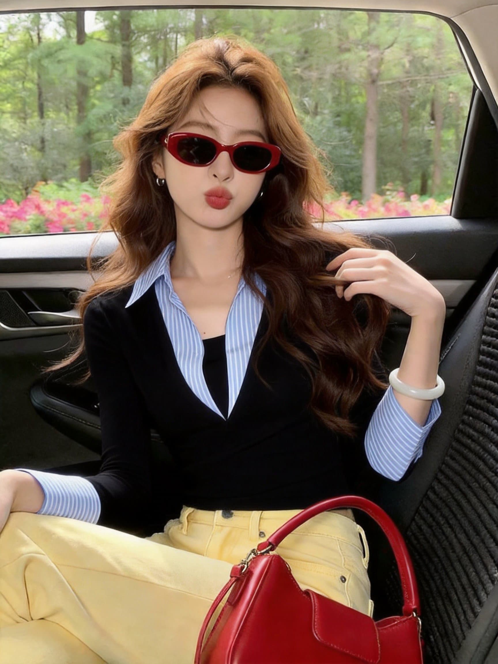 실사 고급 센스 페이크 레이어드 패치워크 POLO 칼라 긴팔 셔츠 가을 겨울 새로운 프랑스식 품격 세련된 맨위 여성 상세 이미지 10