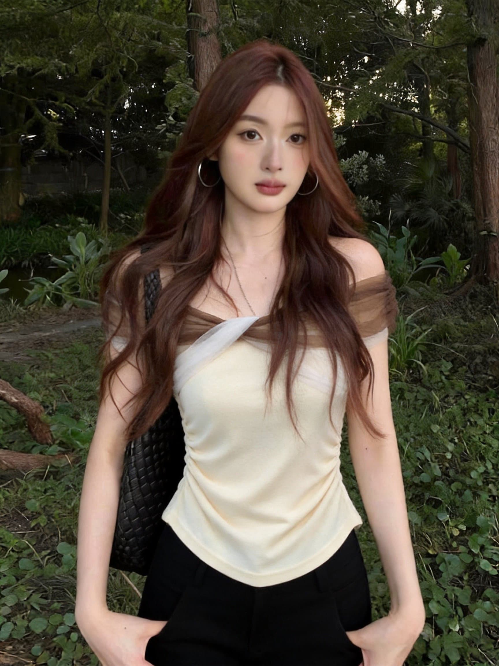 실사 오프숄더 망사 패치워크 긴팔 티셔츠 이른 가을 몸매 가꾸기 인사이드 가져 가라. 기본 셔츠 고유 한 그레이트 봐. 의류 상세 이미지 8