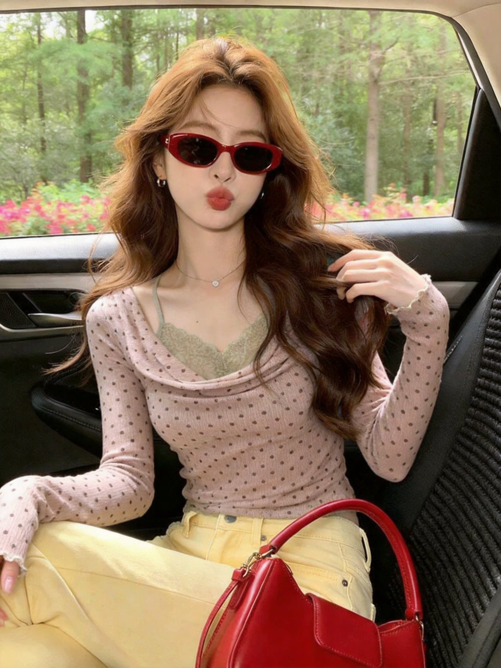 실사 페이크 레이어드 레이스 조각 흔들다 칼라 도트 무늬 긴팔 티셔츠 여성 가을 새로운 한국 스타일 품격 슬림해 보이는 맨위 상세 이미지 7