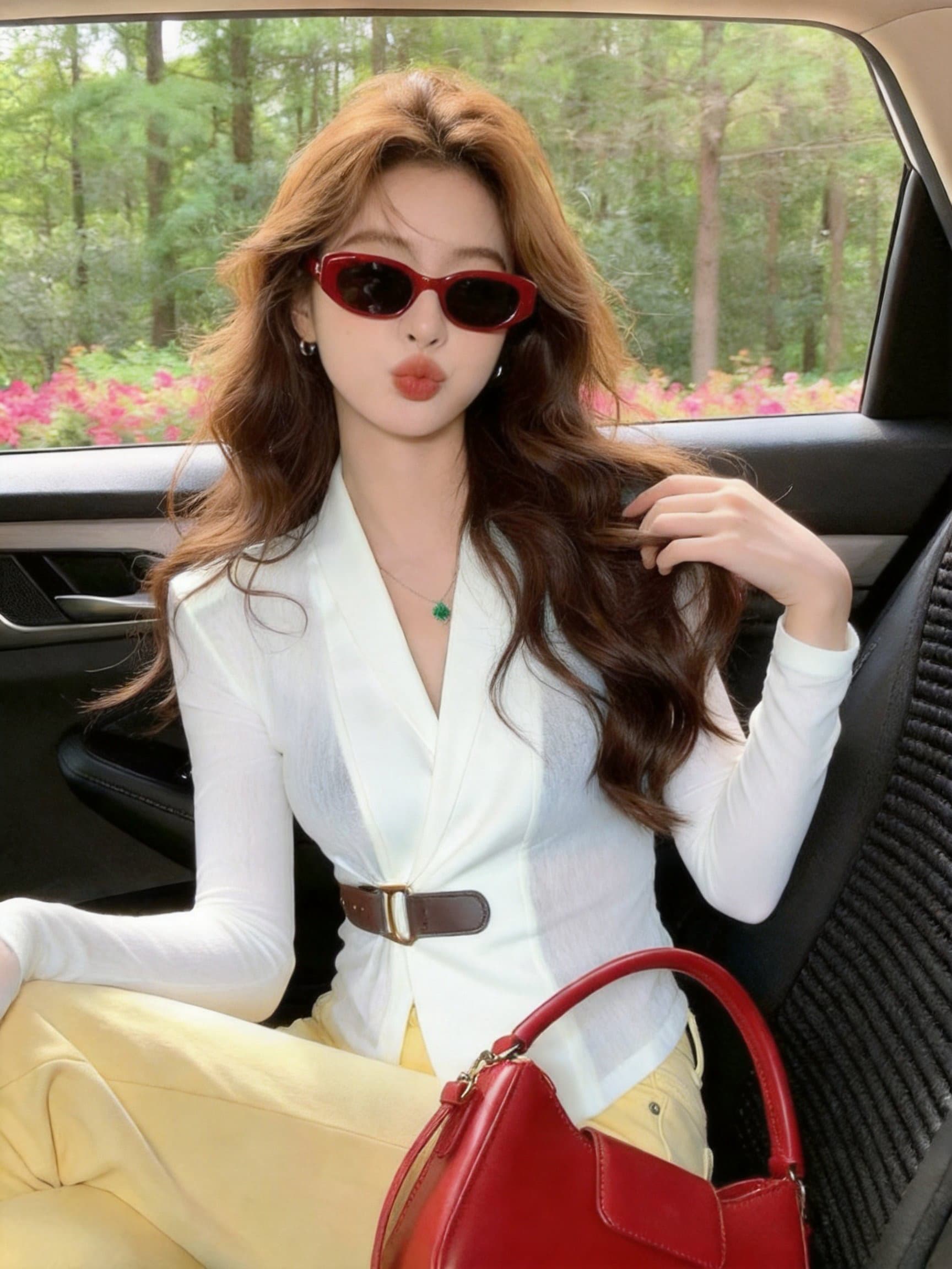 실사 프랑스식 품격 V넥 여성 긴 소매 새로운 느긋한 바람 분위기 센스 착용 가져 가라. 몸매 가꾸기 언더 코트 상세 이미지 4