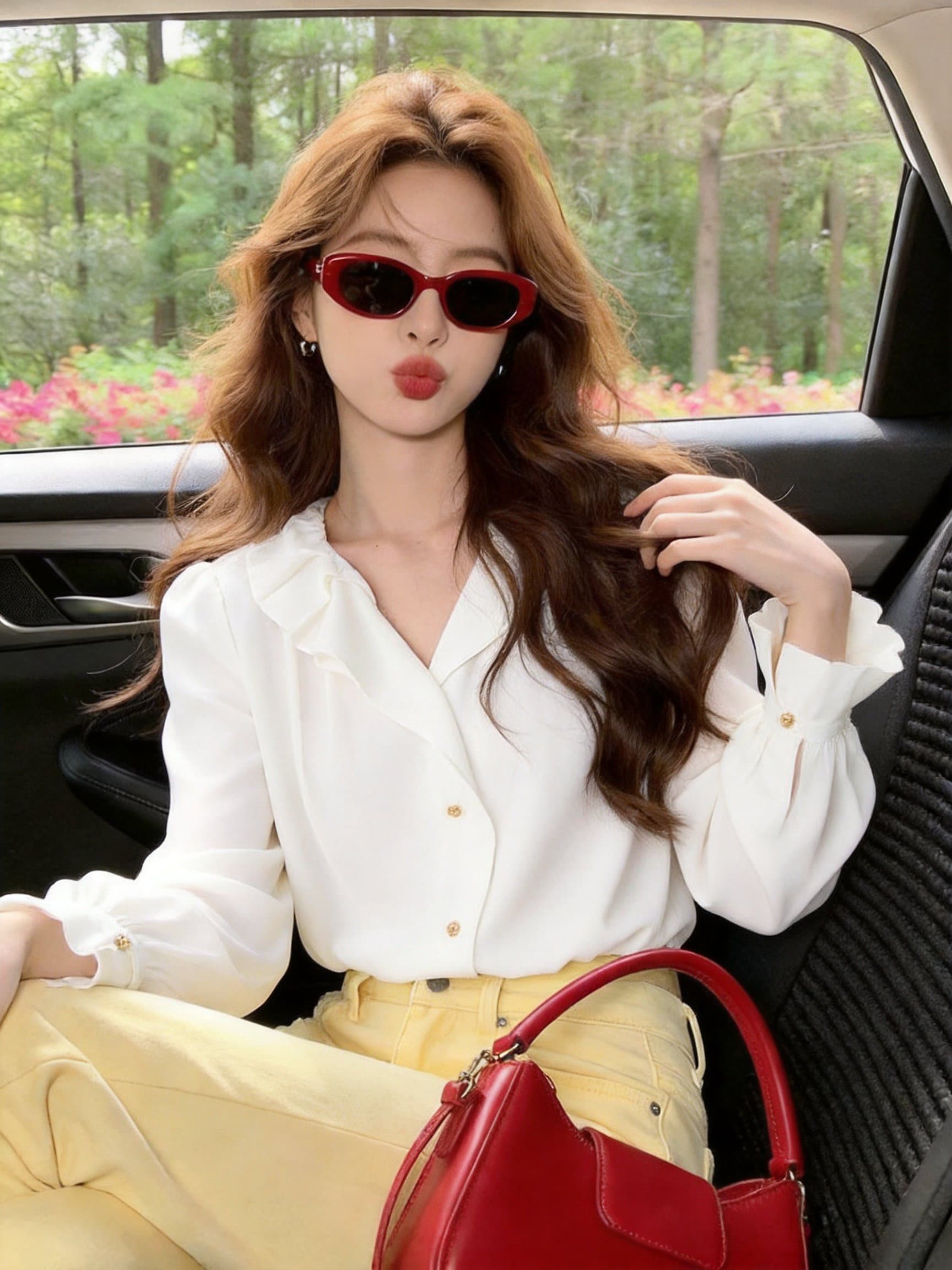 실사 출퇴근 루즈핏 프릴 칼라 여성 셔츠 새로운 미니멀리즘 디자인 센스 긴팔 셔츠 상세 이미지 11