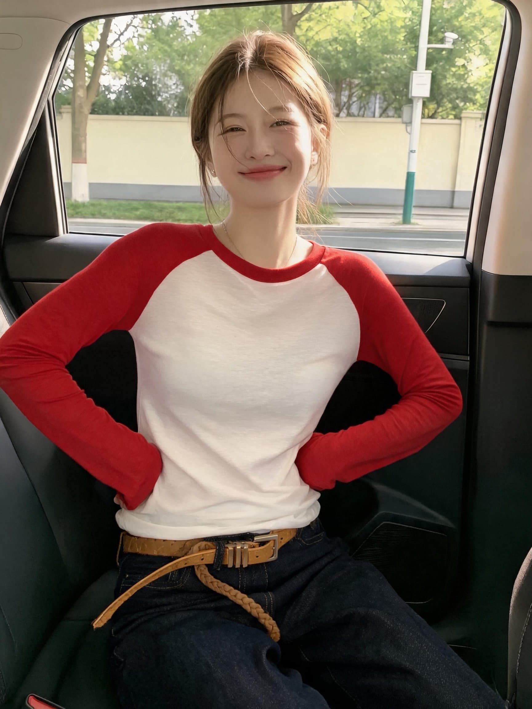 실사 한 세대 배색 삽입 어깨 소매 라운드 넥 몸매 가꾸기 긴팔 티셔츠 여성 이른 가을 새로운 마이크로 ~을 통해 기본 셔츠 상세 이미지 20