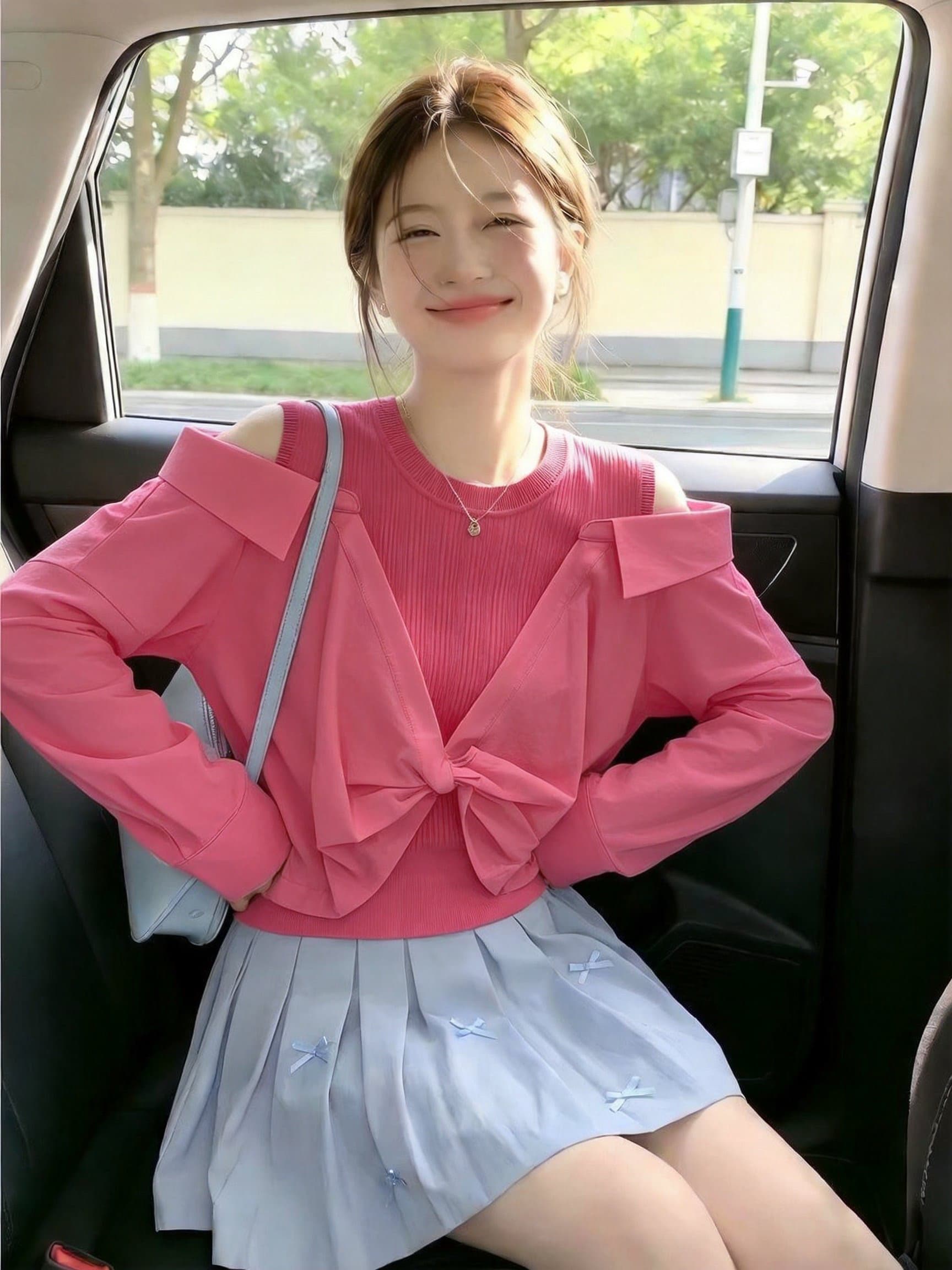 실사 페이크 레이어드 패치워크 긴팔 여성 셔츠 디자인 센스 작은 대중 고유 한 Chic 슈퍼 잘 생긴 오프숄더 아름다운 맨위 상세 이미지 14
