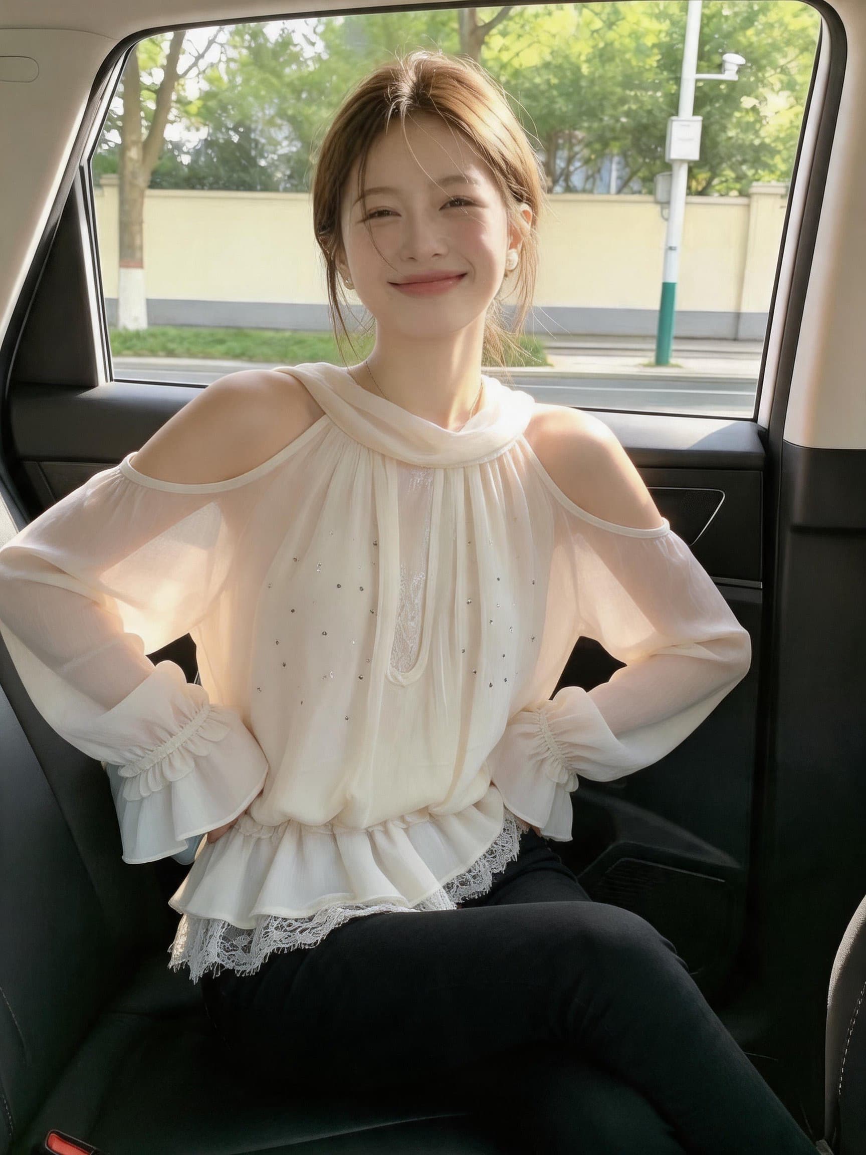 실사 프랑스식 숄 페이크 레이어드 쉬폰 톱 여성 가을 스팽글 레이스 레이스 부드러운 바람 허리 수축 작은 셔츠 상세 이미지 9