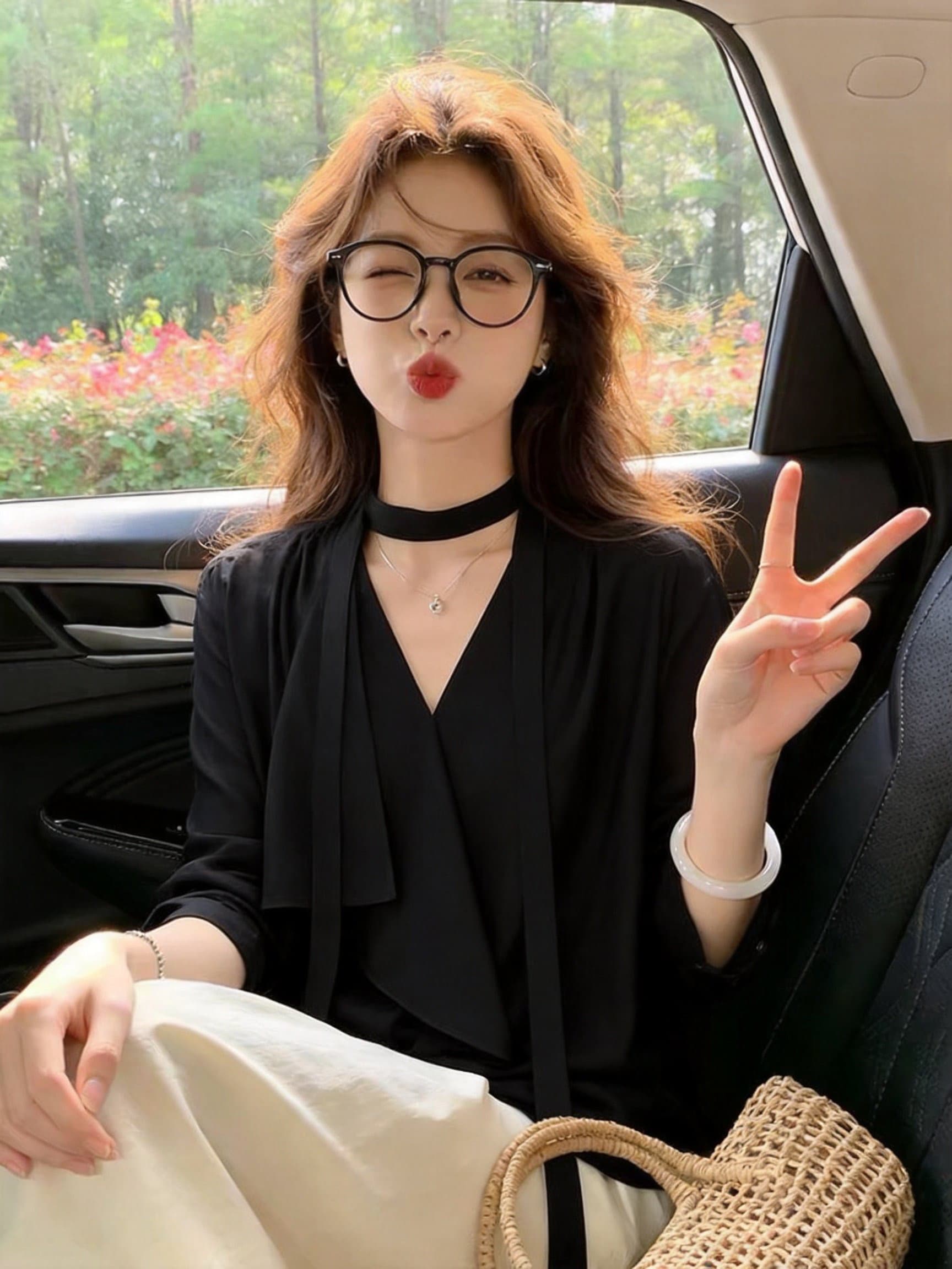 실사 화이트 디자인 센스 V넥 지불 칼라 리본 긴팔 루즈핏 통기성 품격 느긋한 바람 맨위 여성 상세 이미지 19