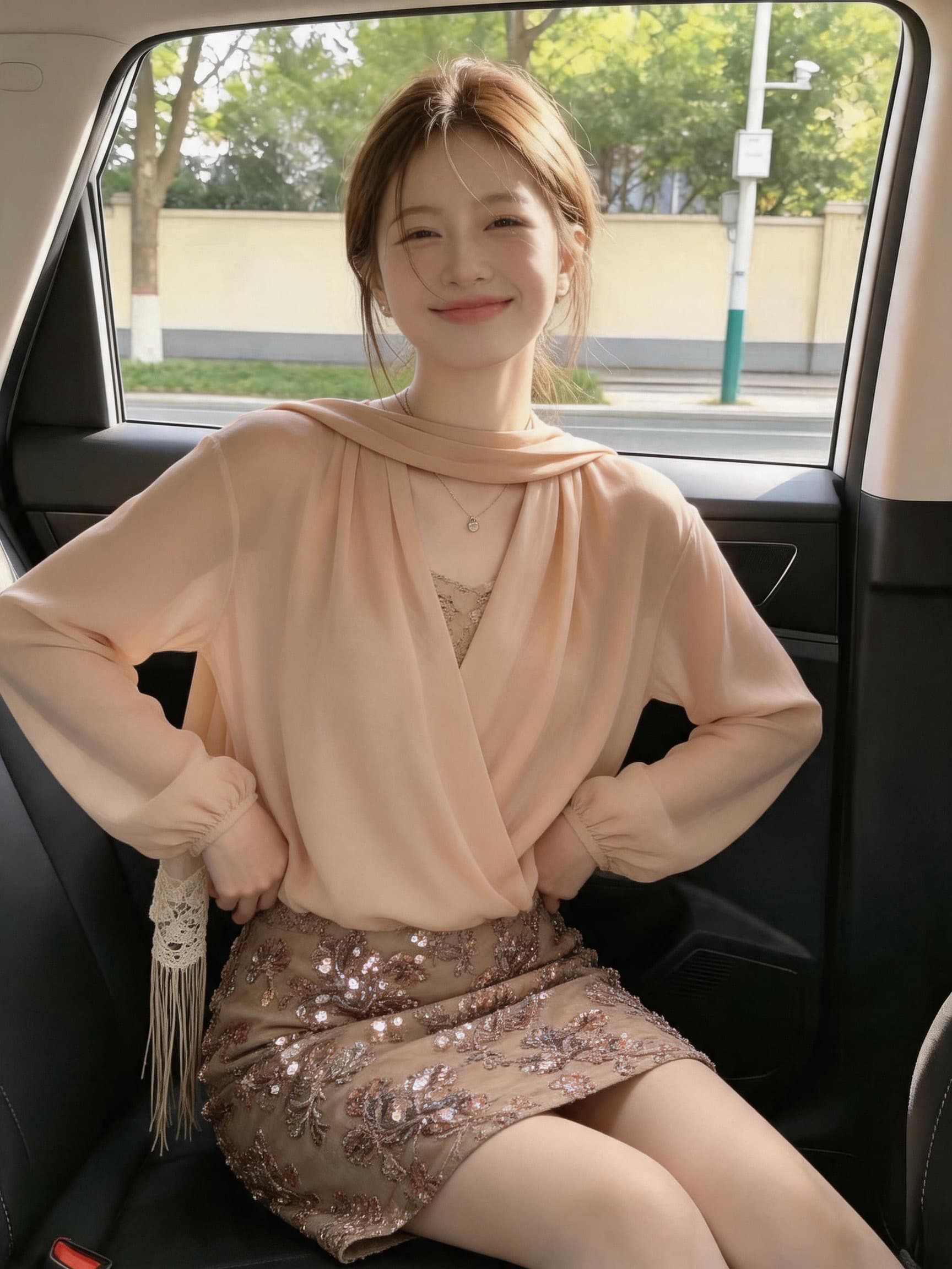 실사 디자인 센스 V넥 목도리 긴팔 맨위 펌프 Pleat 밑단 술 마이크로 ~을 통해 품격 슬림해 보이는 상세 이미지 5