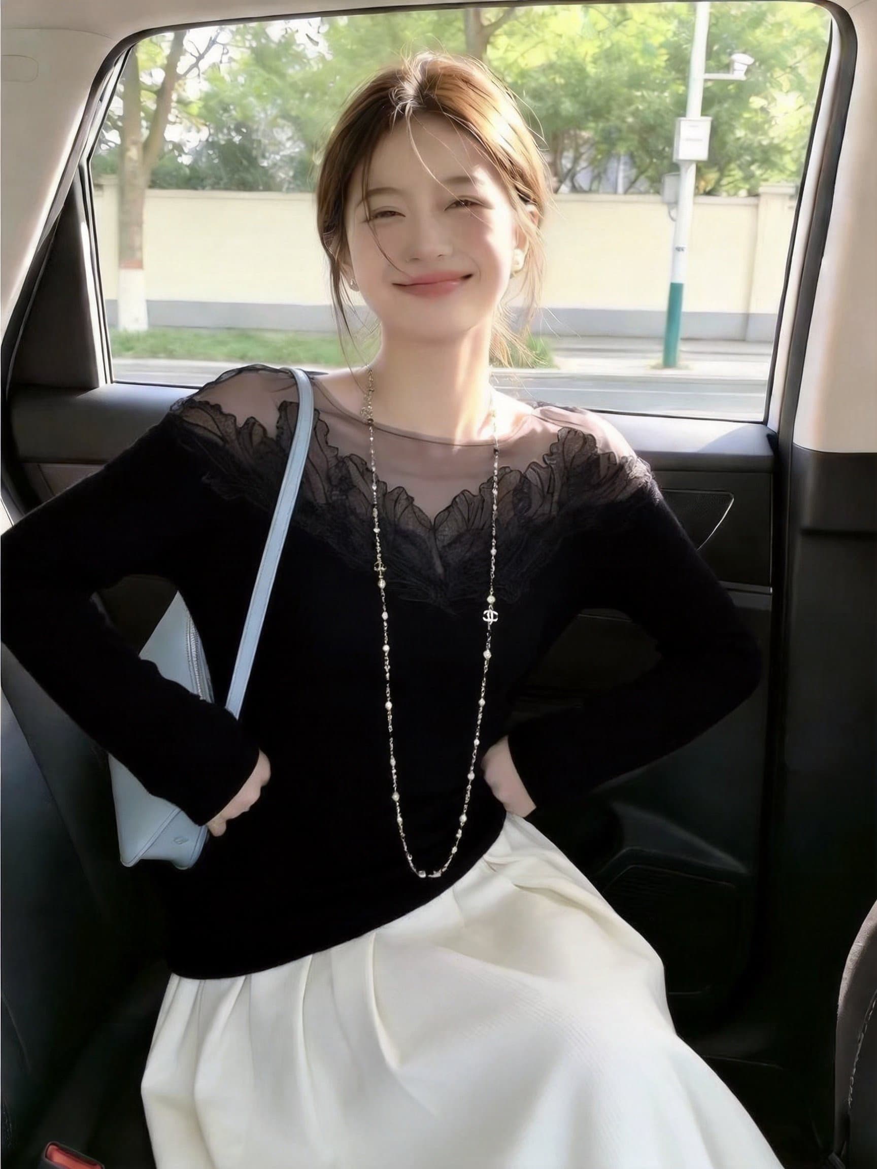 실사 프랑스식 망사 패치워크 레이스 긴팔 맨위 몸매 가꾸기 슬림해 보이는 다용도 우아함 품격 만나는 상세 이미지 13