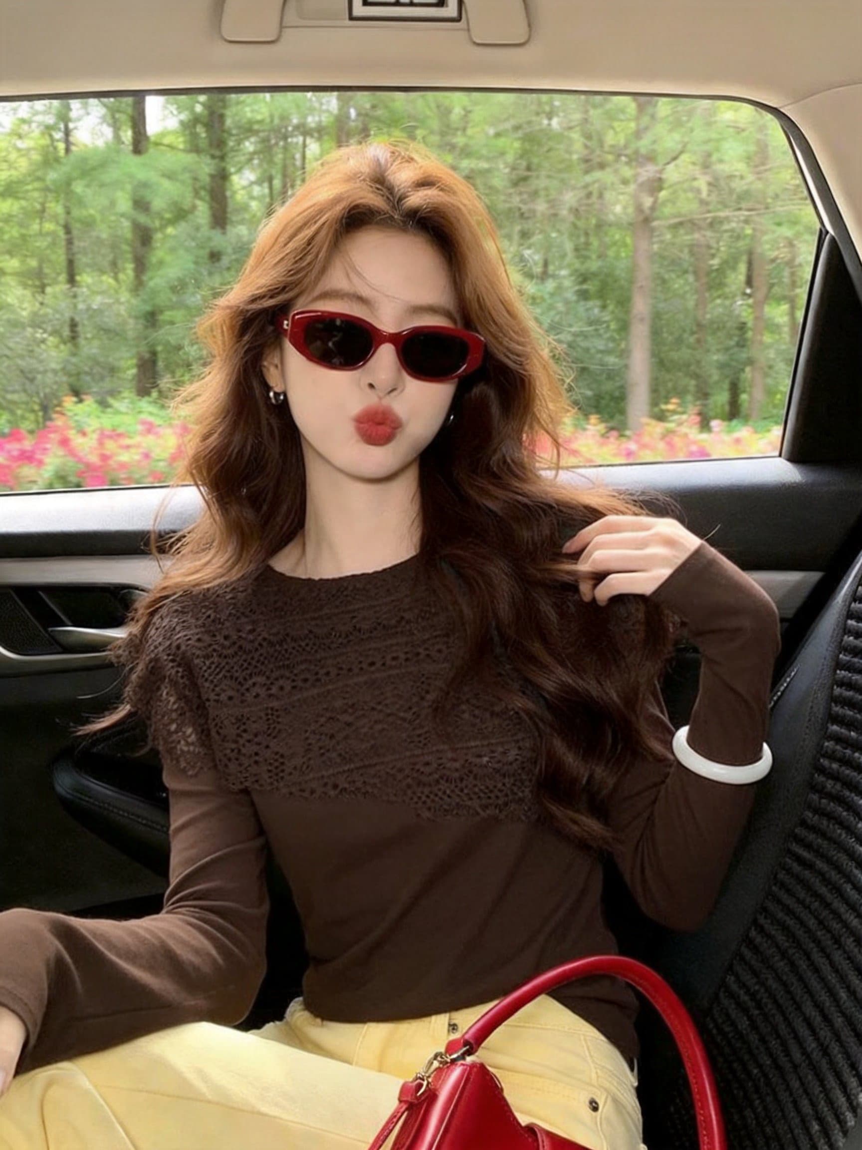 실사 프랑스식 라운드 넥 레이스 조각 숄 긴팔 맨위 몸매 가꾸기 슬림해 보이는 다용도 품격 기본 셔츠 상세 이미지 11