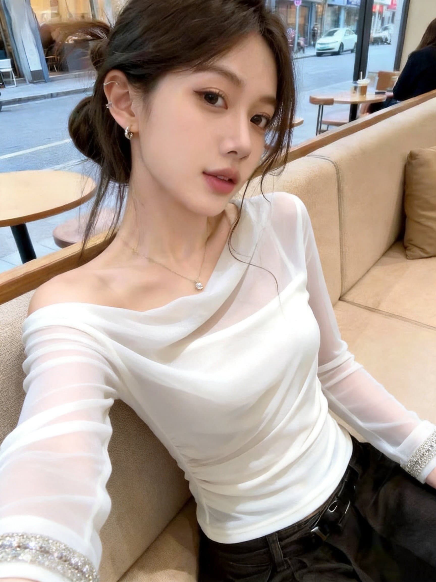 실사 디자인 센스 둘 착용 마이크로 플래시 긴팔 맨위 무거운 작업 스와로브스키 커프스 펌프 Pleat 슬림해 보이는 품격 섹션 상세 이미지 4