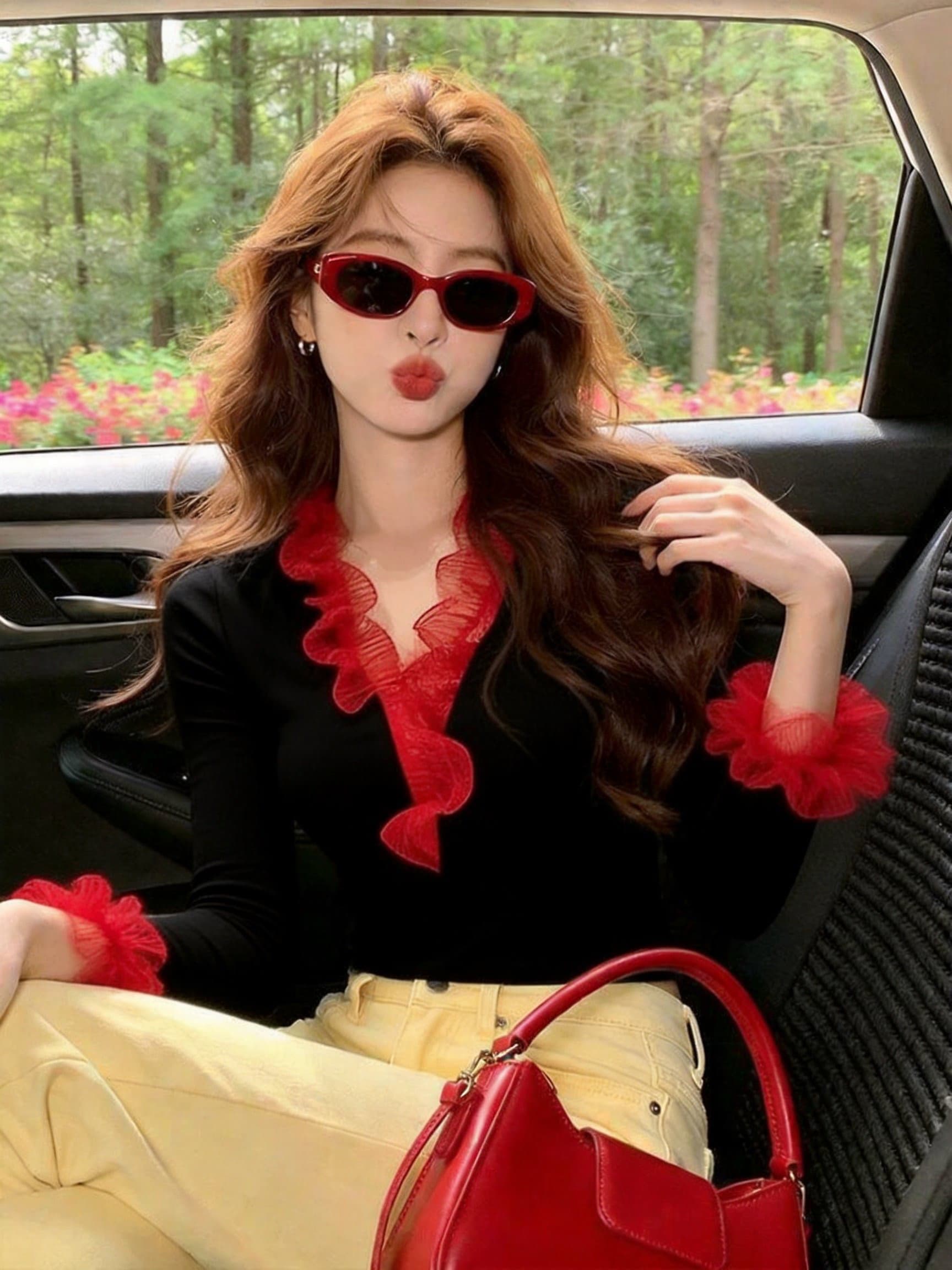 실사 디자인 센스 V넥 레이스 커프스 긴팔 맨위 몸매 가꾸기 슬림해 보이는 다용도 외국 가스 기본 셔츠 상세 이미지 4