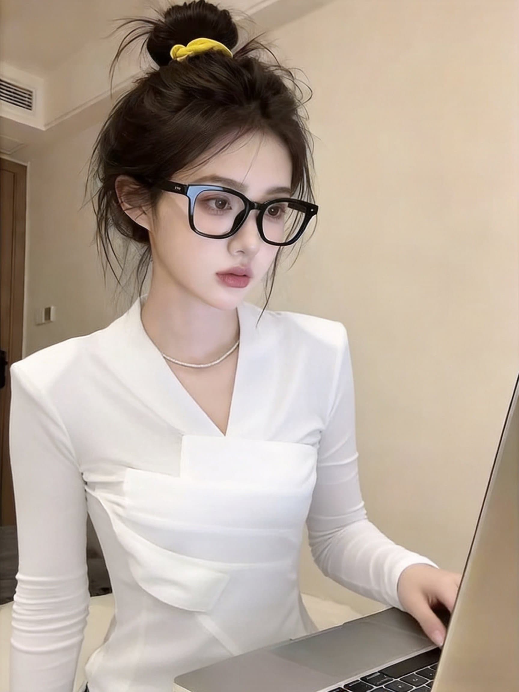 실사 디자인 센스 V넥 십자가 스트랩 긴팔 맨위 마이크로 ~을 통해 주름 몸매 가꾸기 슬림해 보이는 다용도 섹션 상세 이미지 2