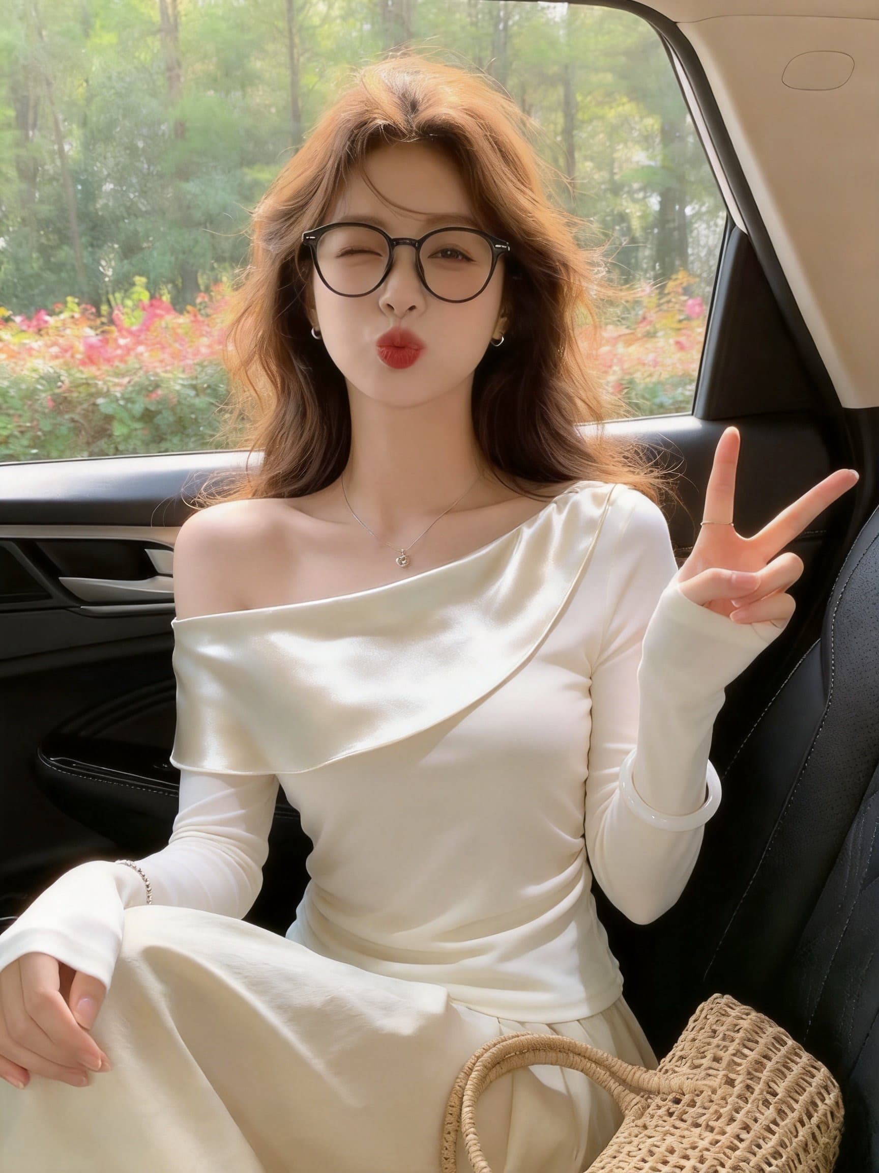실사 프랑스식 비스듬한 어깨 패치워크 새틴 긴팔 맨위 오프숄더 슬림해 보이는 다용도 품격 우아함 여성 의류 상세 이미지 10