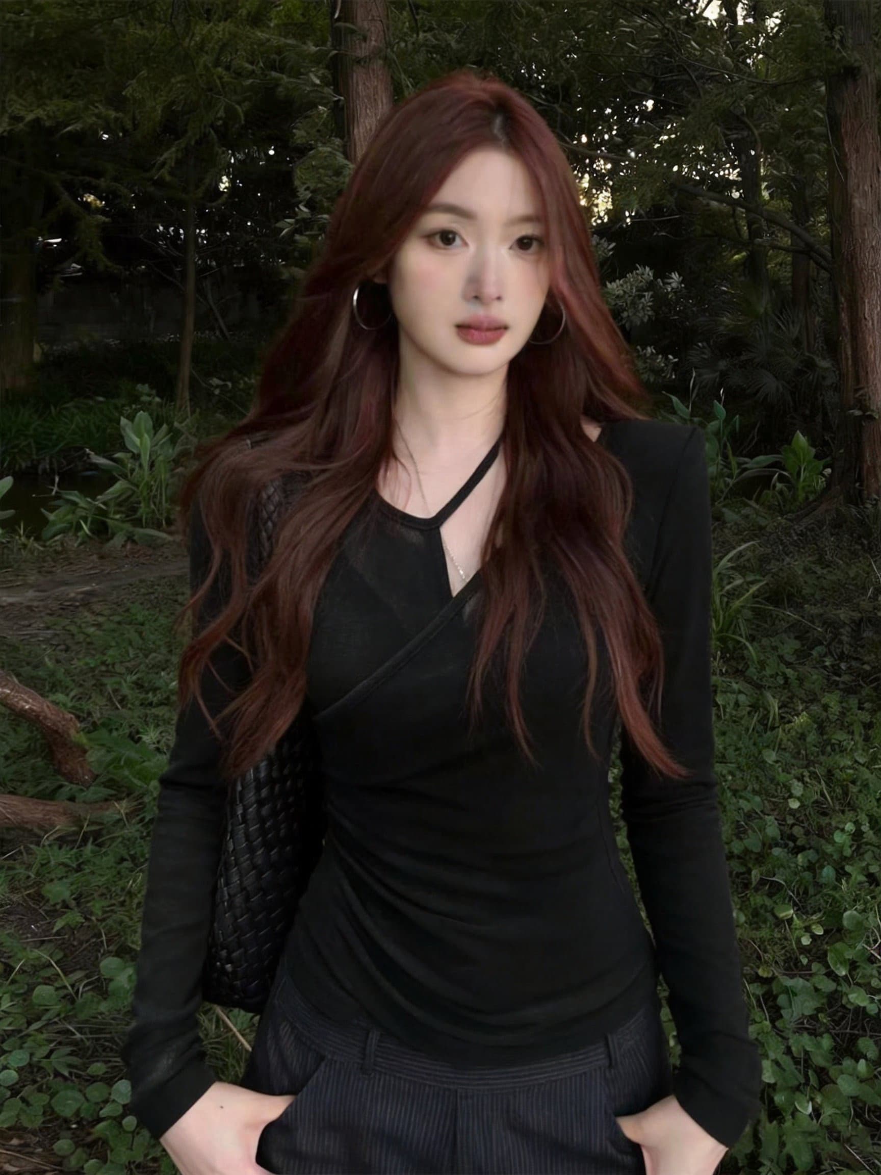 실사 디자인 센스 토티 콜리 홀로우 아웃 긴팔 맨위 중복 펌프 Pleat 허리 수축 슬림해 보이는 다용도 품격 섹션 상세 이미지 6