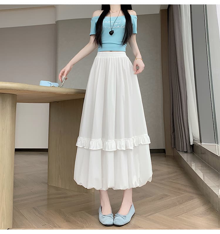 화이트 여름 프릴 꽃밭 반신 스커트 롱 코트 디자인 센스 작은 키 루즈핏 넓은 다리 한 마디 퍼프 스커트 상세 이미지 9