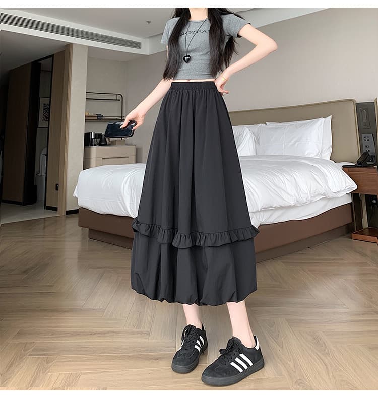 화이트 여름 프릴 꽃밭 반신 스커트 롱 코트 디자인 센스 작은 키 루즈핏 넓은 다리 한 마디 퍼프 스커트 상세 이미지 19