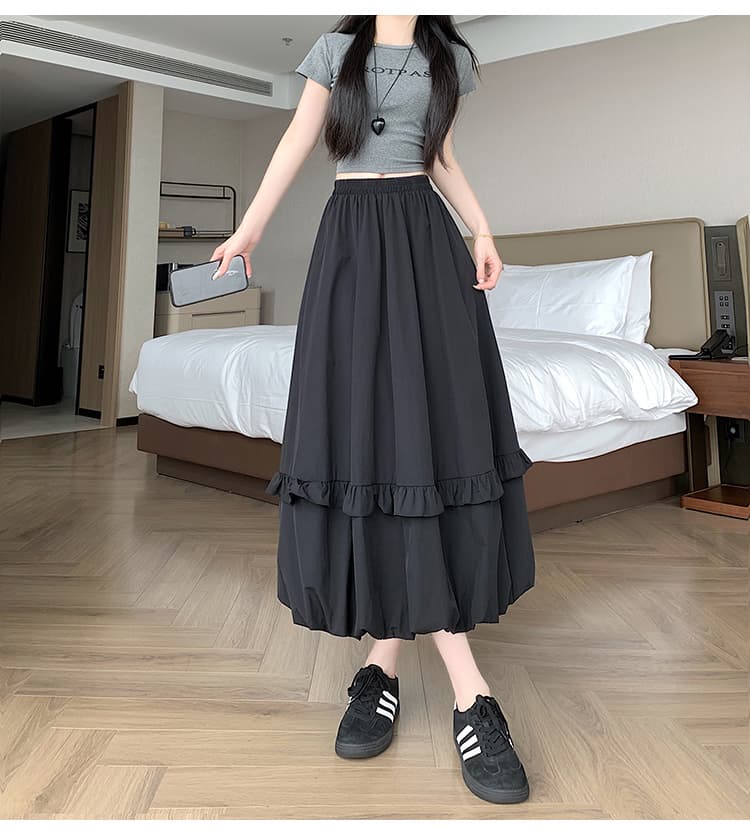 화이트 여름 프릴 꽃밭 반신 스커트 롱 코트 디자인 센스 작은 키 루즈핏 넓은 다리 한 마디 퍼프 스커트 상세 이미지 20